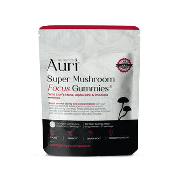 Auri Nutrition Super Mushroom Focus Gummies w/Lion's Mane, Alpha GPC & Rhodiola – Mushroom Supplement to Support Cognitive Function, Mental Clarity, Focus & Energy