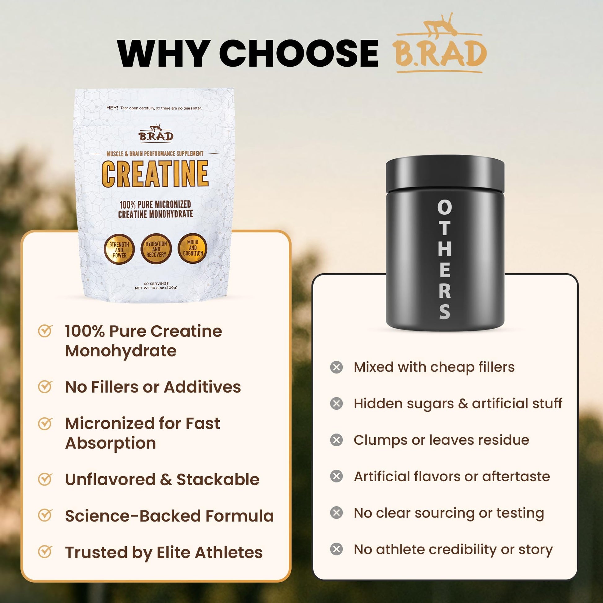 B.rad 100% Pure Micronized Creatine Monohydrate Powder | Natural, No Additives | Boosts Muscle Strength, Recovery & Performance | Supports Brain Health | 300g, 60 Servings B.rad uk supplements