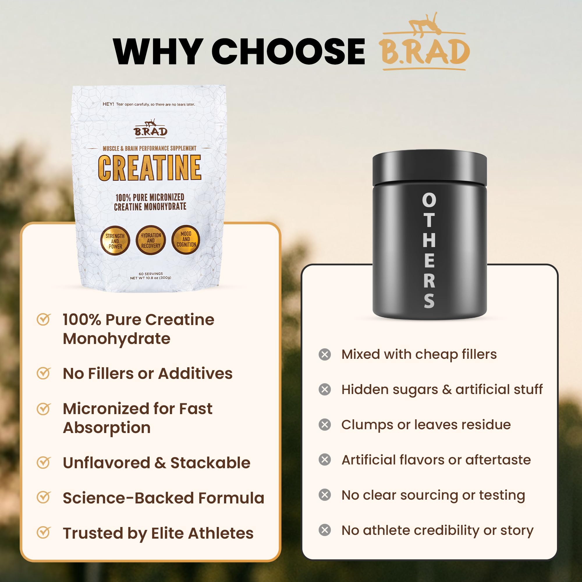 B.rad 100% Pure Micronized Creatine Monohydrate Powder | Natural, No Additives | Boosts Muscle Strength, Recovery & Performance | Supports Brain Health | 300g, 60 Servings B.rad uk supplements