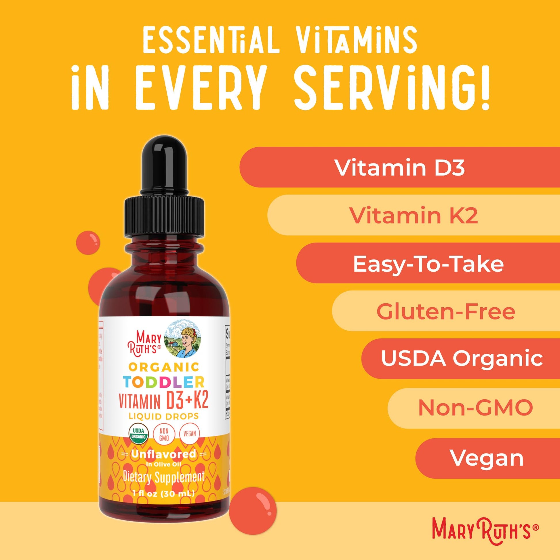 MaryRuth Organics Vitamin D3 | Vitamin K2 | Vitamin D3 K2 Drops | K2 D3 Vitamin Liquid Supplement for Toddlers | Kids Supplement for Calcium Absorption Strong Bones | Vegan | Gluten Free | 1 Fl Oz MARYRUTH'S uk supplements
