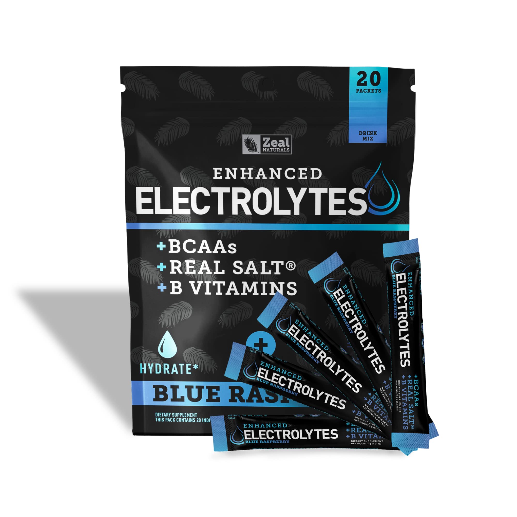 Enhanced Powder Stick Packs (Blue Raspberry - 20 Packets) Sugar Free + BCAA B-Vitamin Zeal Naturals uk supplements