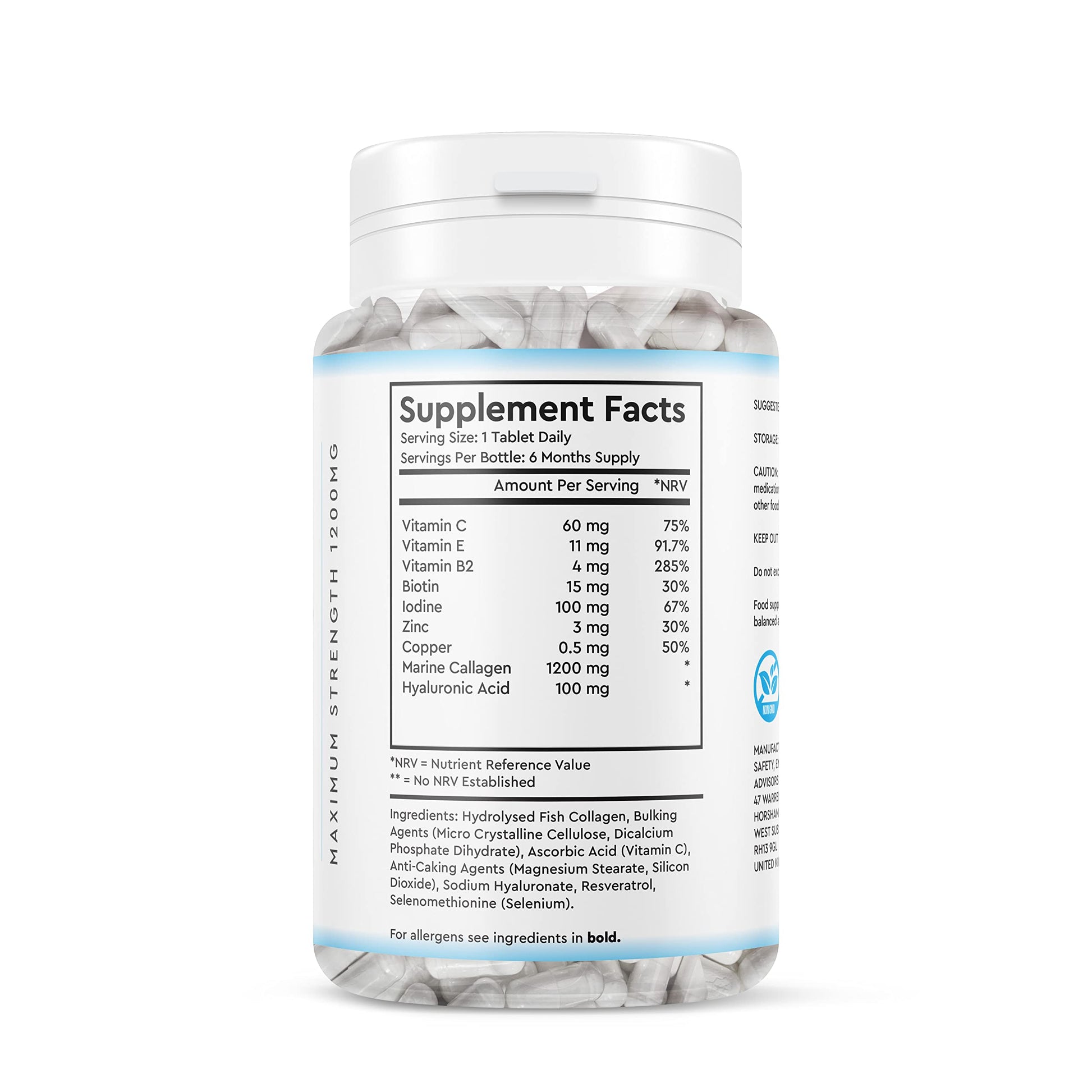 Marine Collagen Peptide Tablets 1200MG - 6 Month Supply - 180 High Strength Collagen Tablets My Store uk supplements