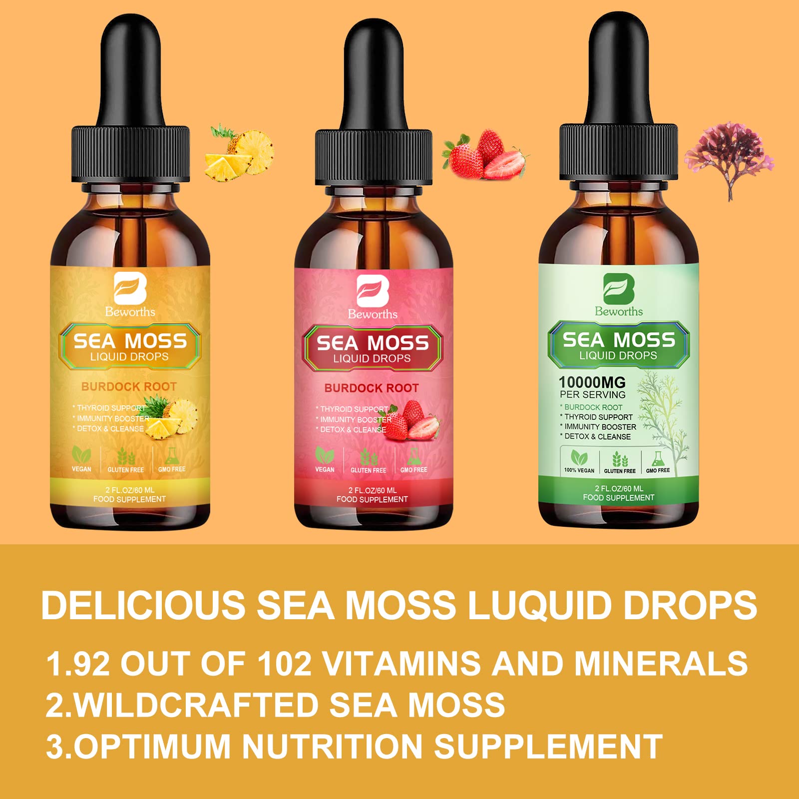 B BEWORTHS Sea Moss Liquid Drops - Organic Irish Sea Moss Gel with Burdock Root B BEWORTHS uk supplements