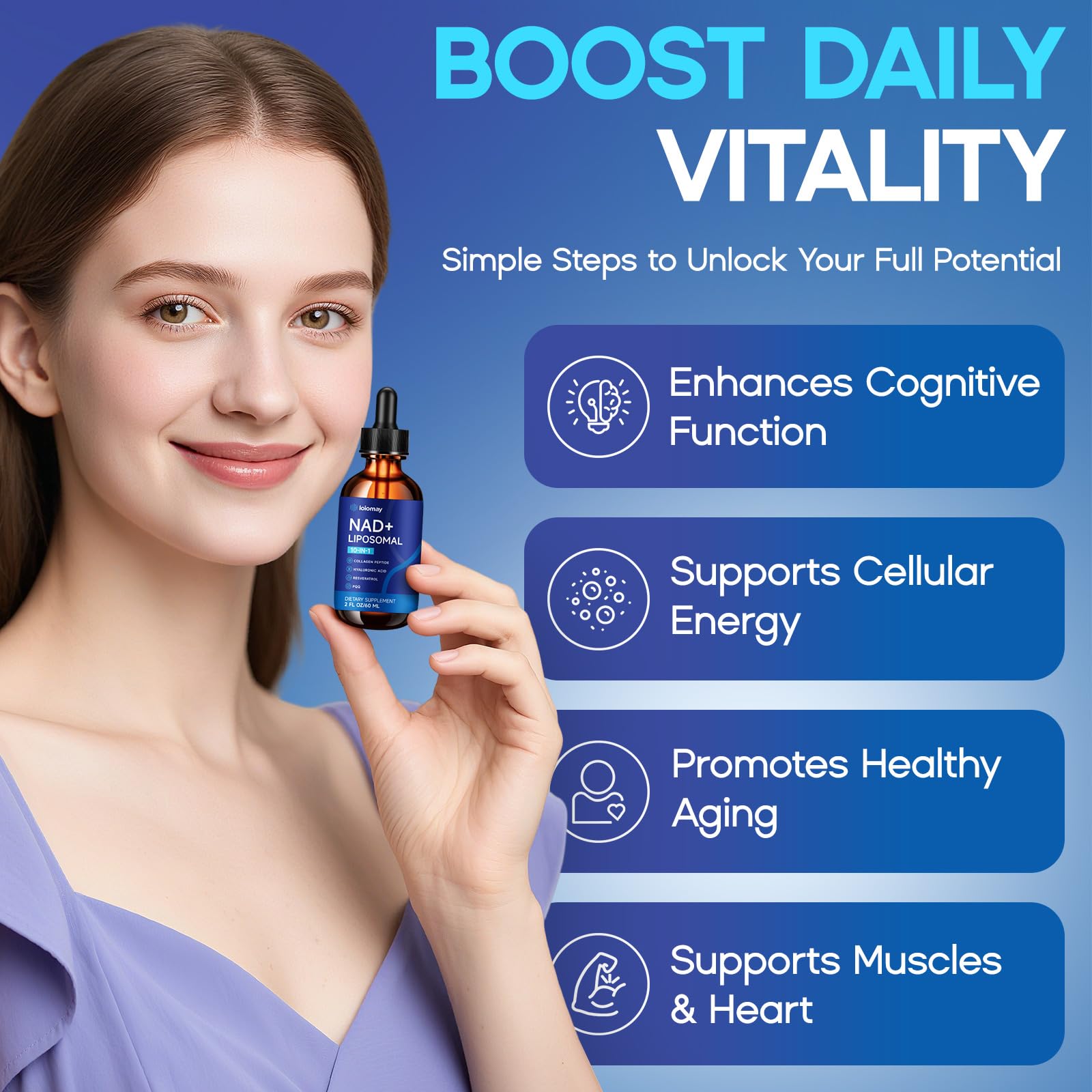 Liposomal NAD Liquid Supplement - 1500mg NAD+ Drops for Women & Men with Resveratrol & Nicotinamide Riboside, PQQ, Collagen & Turmeric for Anti-Aging & Longevity, Cellular Energy Health, 2 Fl Oz loiomay uk supplements