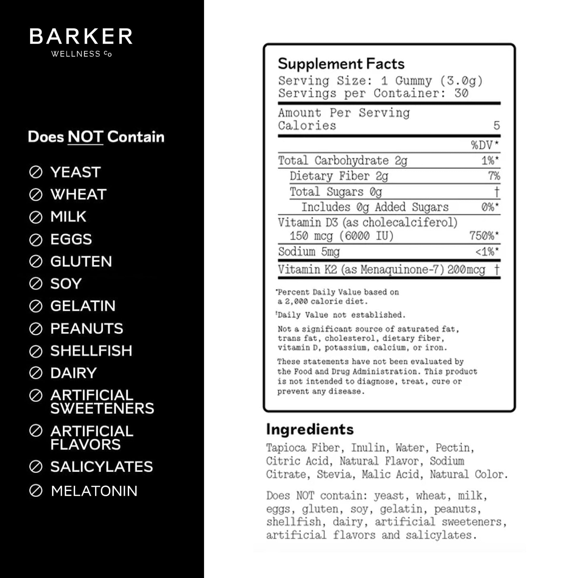 Barker Wellness D3 K2 Vitamin Gummies – Max Potency 6000IU D3 + 200mcg K2 for Strong Bones, Cardiovascular Wellness, Immune Support | Vegan, Sugar-Free, Delicious Mixed Berry | 30 Servings Barker Wellness Co uk supplements