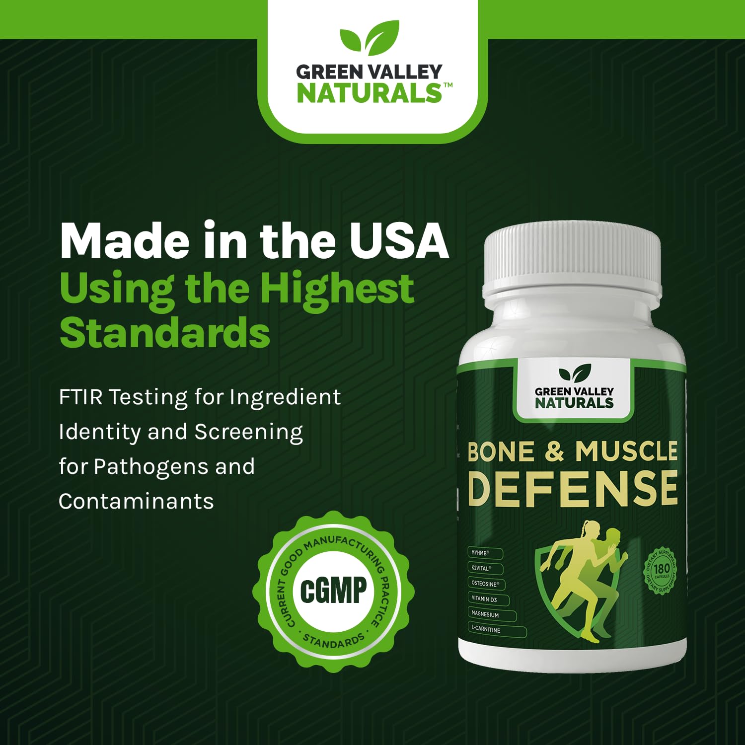 Green Valley Naturals Bone & Muscle Defense Supplement – Bone Health, Muscle Support & Joint Mobility Formula with MyHMB, Magnesium, Vitamin D3 & L-Carnitine for Daily Wellness, 60 Capsules GREEN VALLEY NATURALS uk supplements