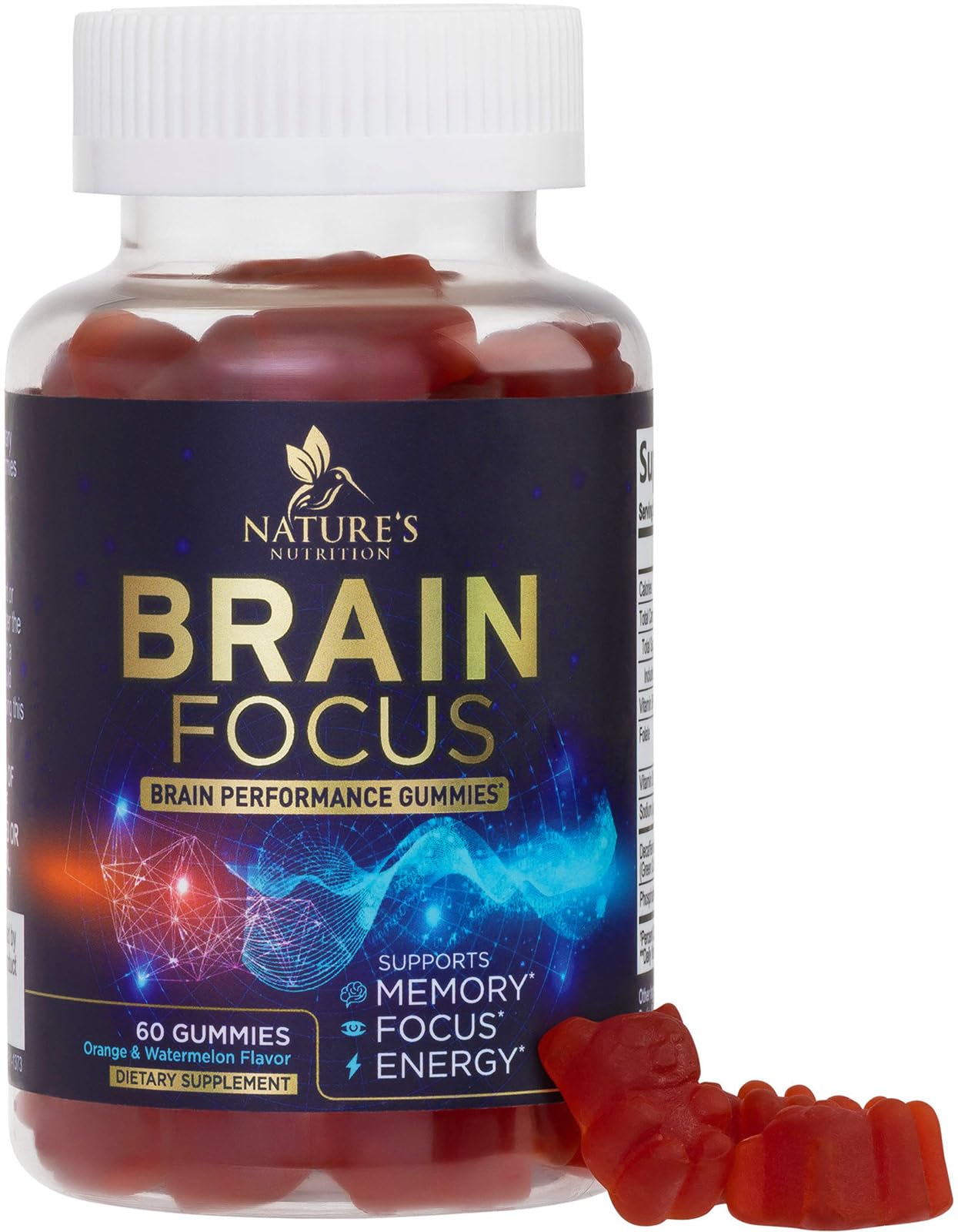 Brain Supplements for Memory and Focus with Phosphatidylserine, Nootropic Memory Supplement Gummy for Brain Health, Concentration, Mental & Cognitive Support, Focus Vitamins with B6 & B12-60 Gummies Nature's Nutrition uk supplements