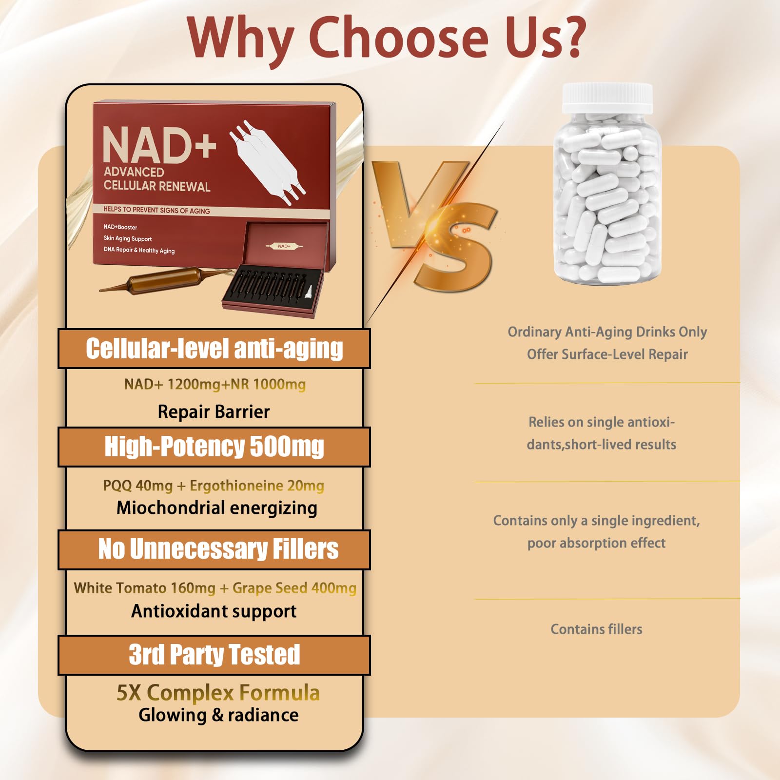 NAD+Advanced Cellular Renewal - 1200mg NAD+Liquid Supplements for Energy & Focus - 10 Vials (1) Lexenic uk supplements