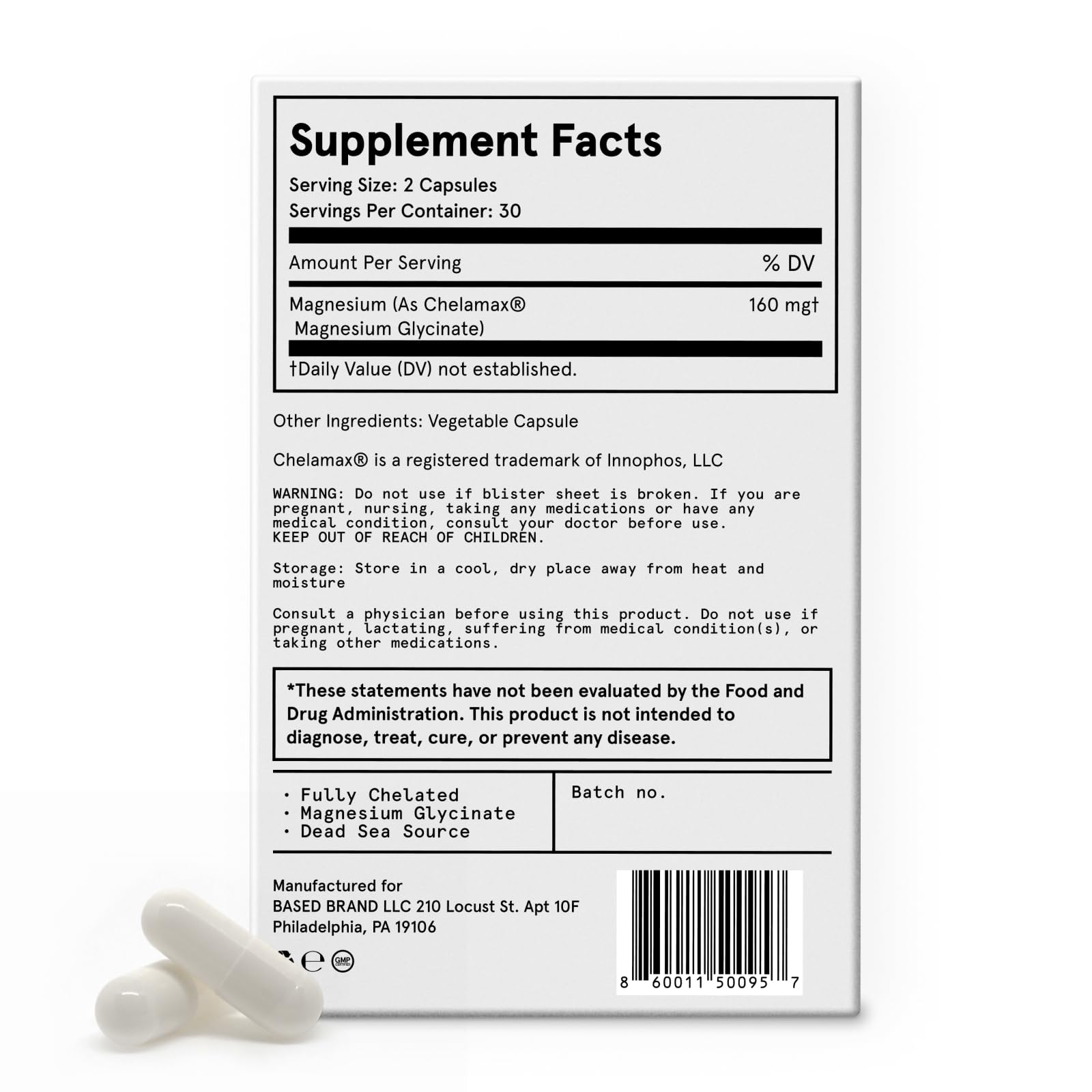 Based Dead Sea Magnesium | Pure Magnesium Glycinate | Support Stress Relief, Sleep, Heart Health, Nerves, Muscles, and Metabolism | 60 Capsules Based Supplements uk supplements