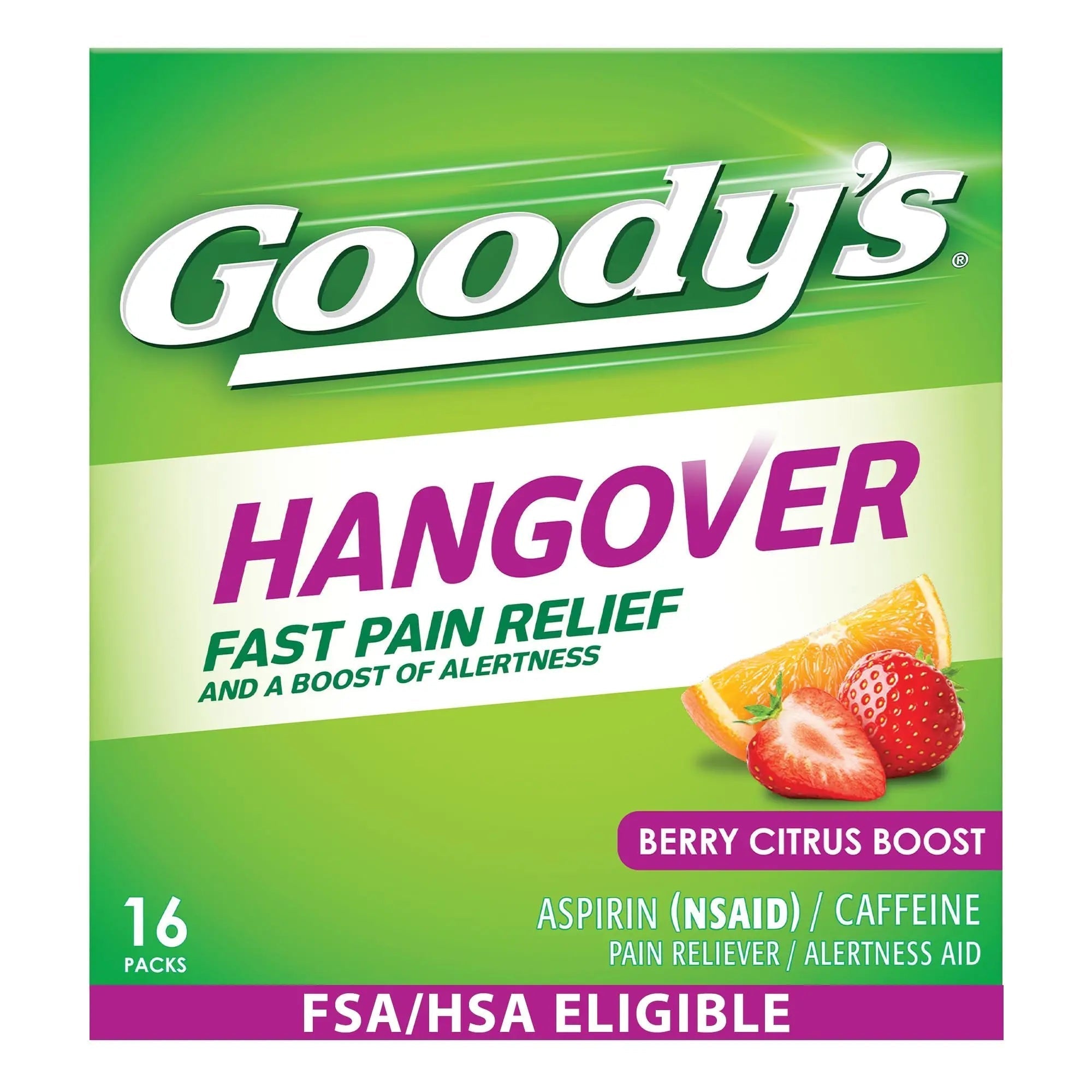 Goody's Hangover Relief Powder, Dual Action Fast Headache Pain Relief with Aspirin and Caffeine, Berry Citrus Flavor, 16 Count Goody's uk supplements