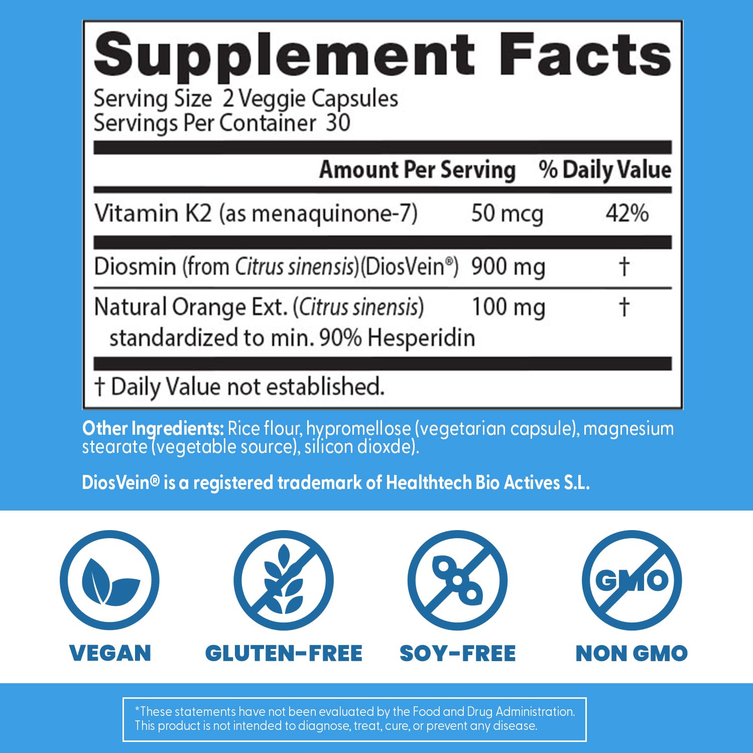 Doctor's Best Vein Support Supplement - Contains Diosmin & Hesperidin, Circulation Support for Legs & Feet, for Men & Women, Formula with Vitamin K2 & Natural Orange Extract, Vegan - 60 Veg Caps Doctor's BEST uk supplements