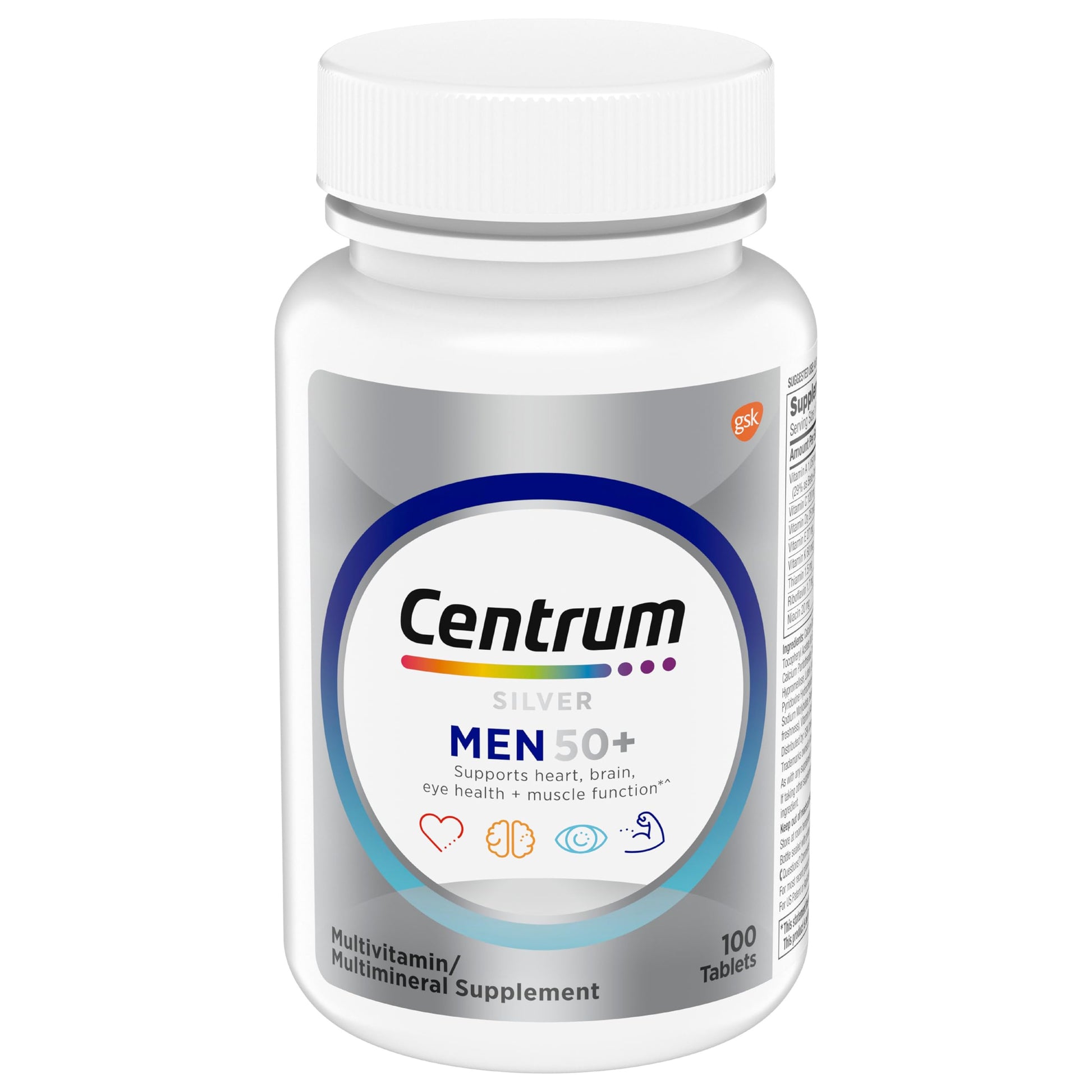 Centrum Silver Multivitamin for Men 50 Plus, Multimineral Supplement, Vitamin D3, B-Vitamins and Zinc, Gluten Free, Non-GMO Ingredients, Supports Memory Centrum uk supplements