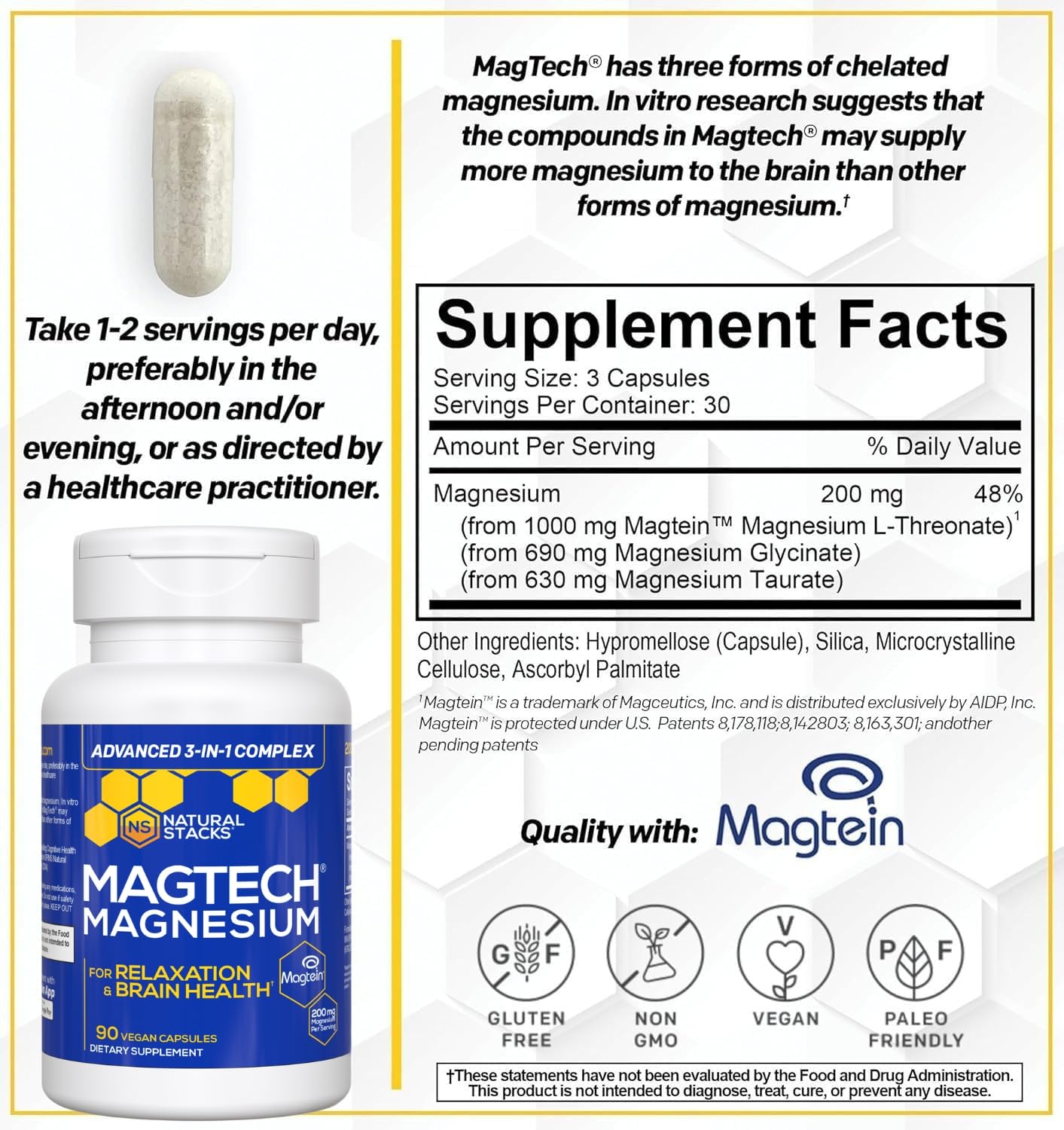 NATURAL STACKS Dopamine Brain Food + Magtech Magnesium Bundle - Chelated Magnesium Complex - Supports Brain Health & Mental Drive* - 150 Total Capsules NATURAL STACKS uk supplements
