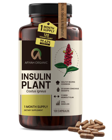 Afiyah Organic - Premium Quality Costus Igneus (Insulin Plant) Capsules - Easy to Swallow 120 Veggie Capsules (1 Month Supply) - Made in the USA - Including Complete Health Support Program Afiyah Organic uk supplements