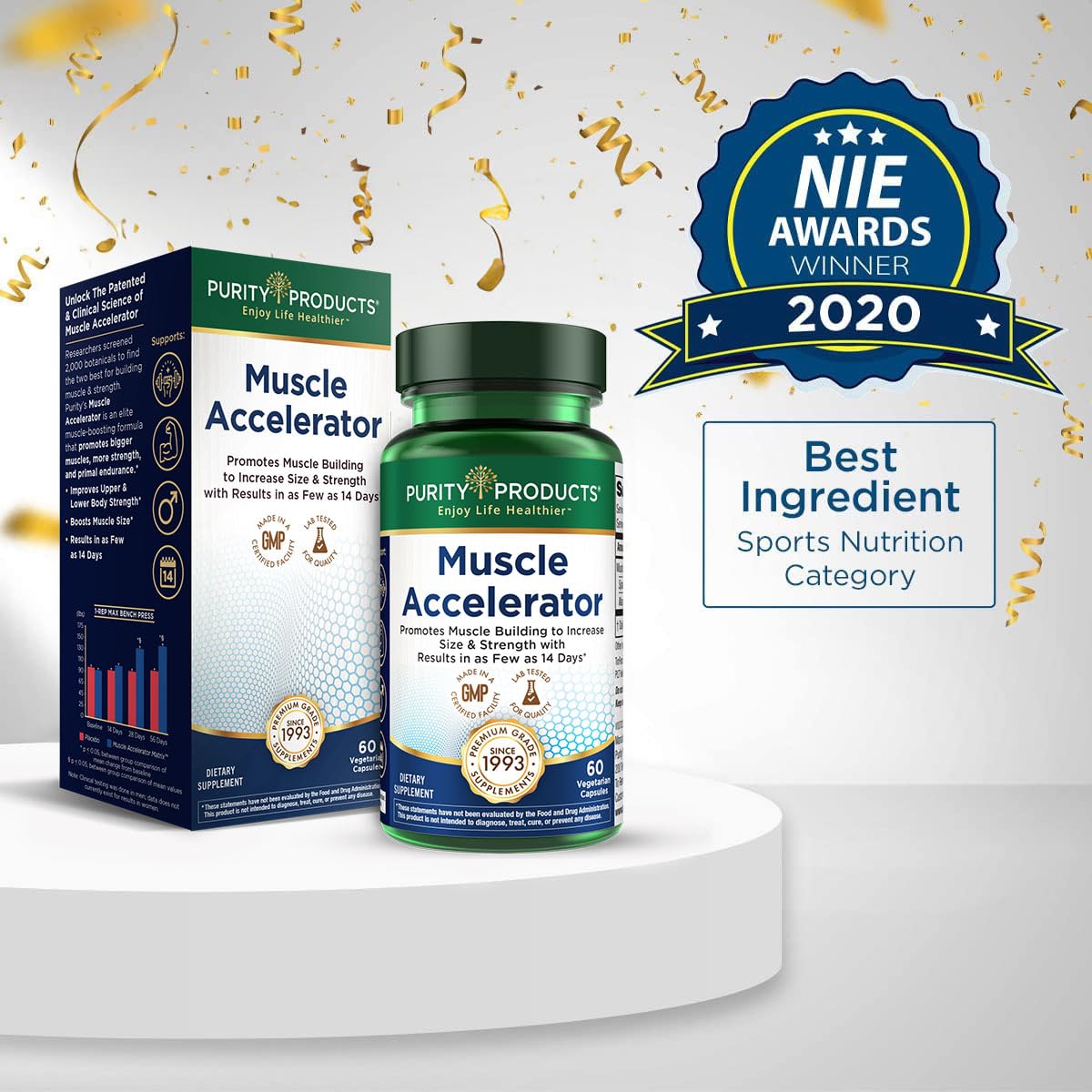Purity Products Muscle Accelerator 650 mg Patented & Clinically Tested Muscle Accelerator Blend of Ayurvedic Herbal Extracts Promotes Strength, Endurance + Muscle Growth - 60 Veg Caps Purity Products uk supplements