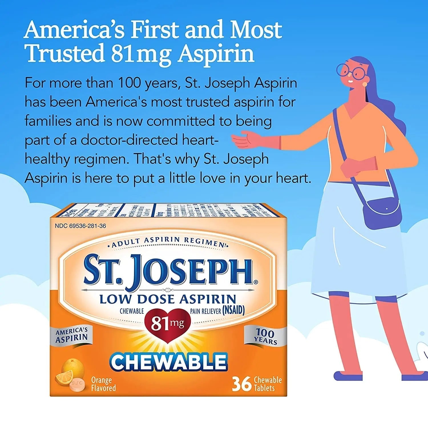 St. Joseph St. Joseph Aspirin Chewable Orange, Orange 36 tabs 81 mg(Pack of 3) St. Joseph uk supplements