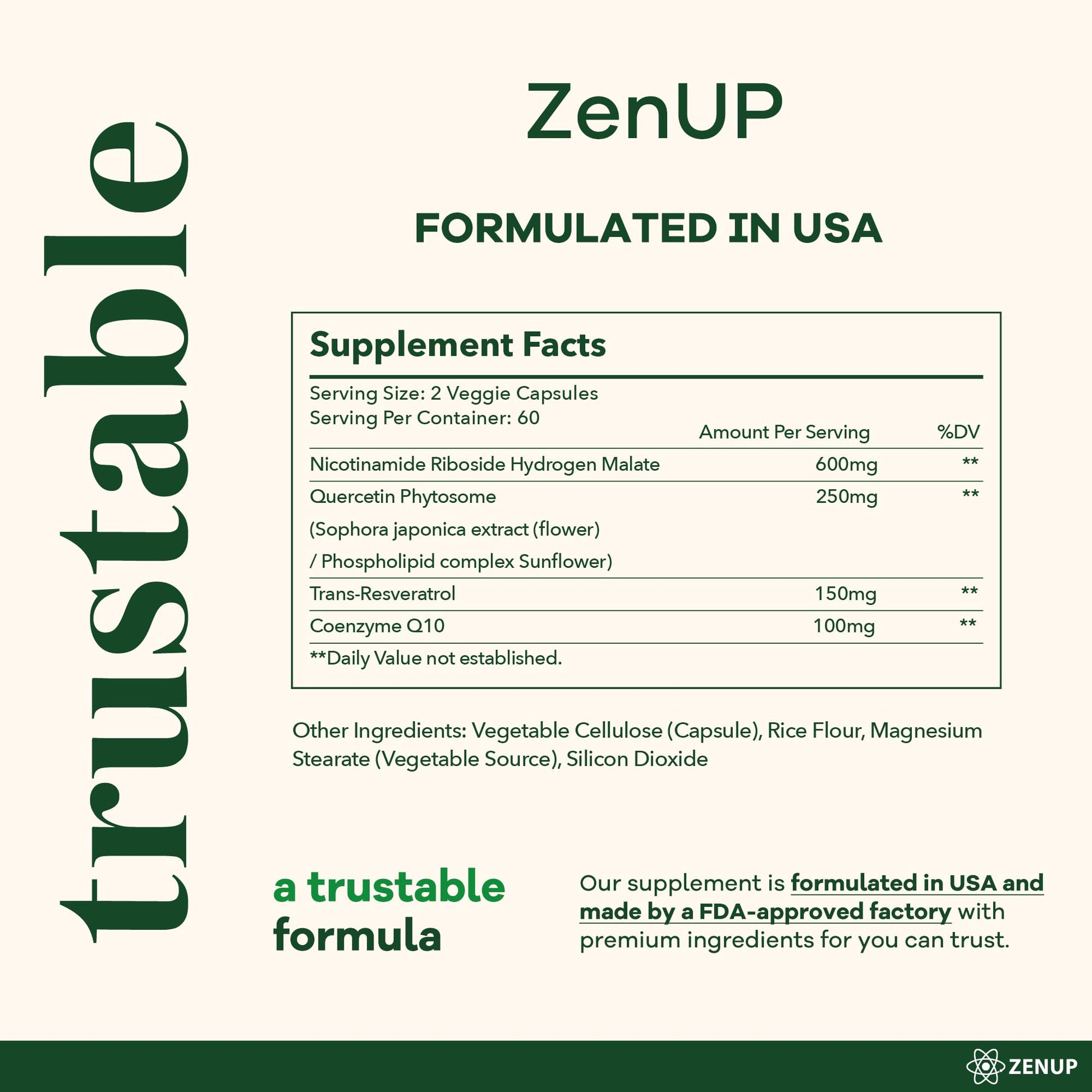ZenUP NAD+ Supplement | 1100mg Liposomal Nicotinamide Riboside with Resveratrol & Quercetin | Anti-Aging, Cellular Energy, Mental Focus | 120 Caps ZenUP uk supplements