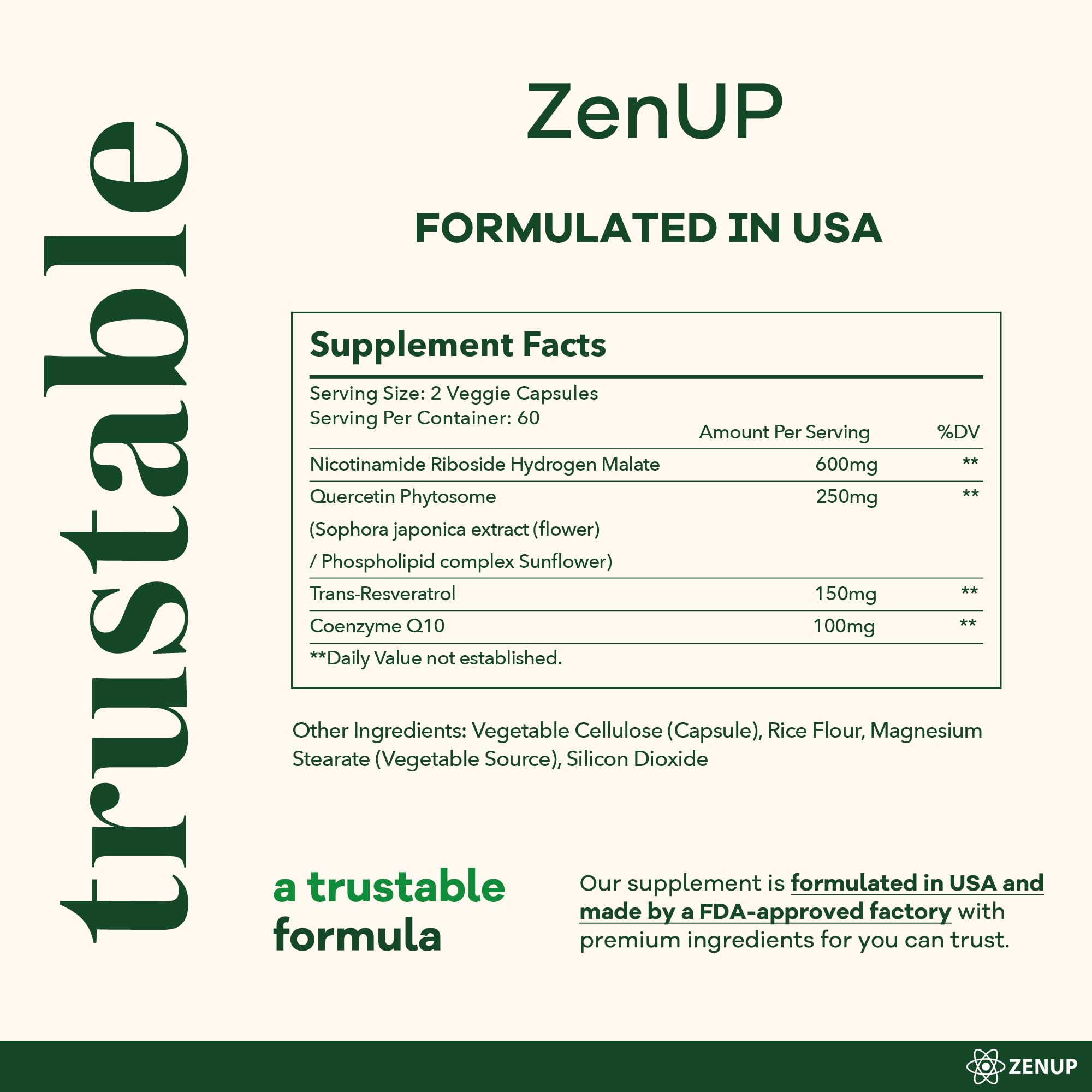 ZenUP NAD+ Supplement | 1100mg Liposomal Nicotinamide Riboside with Resveratrol & Quercetin | Anti-Aging, Cellular Energy, Mental Focus | 120 Caps ZenUP uk supplements
