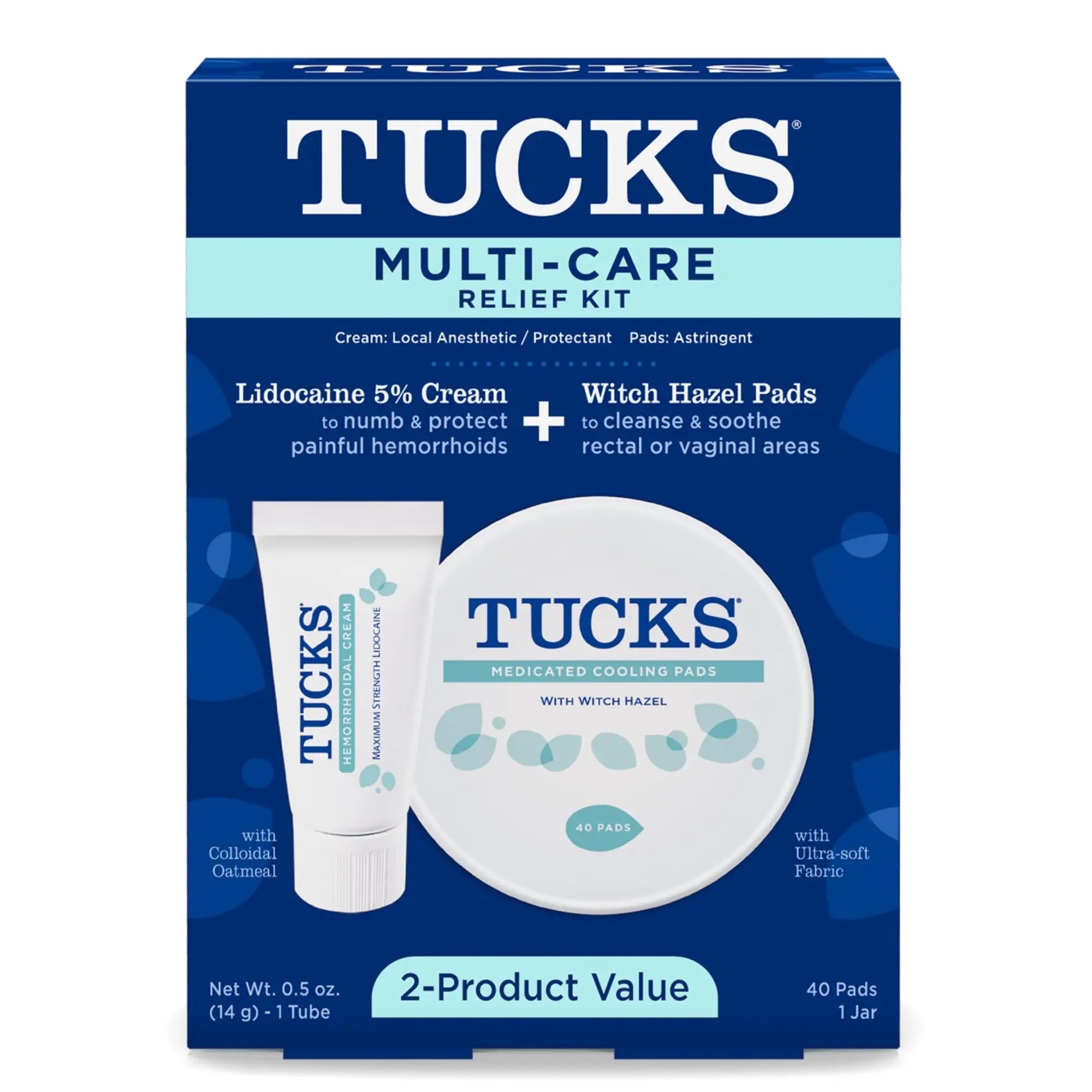 Tucks Multi-Care Relief Kit – 40 Count Witch Hazel Pads & 0.5 oz. Lidocaine Cream - Protects from Irritation, Hemorrhoid Treatment Medicated Pads Used by Hospitals TUCKS uk supplements