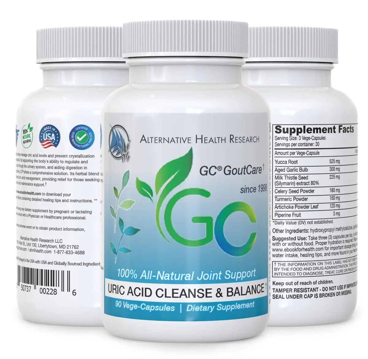 GC® GoutCare: Uric Acid Control | Uric Acid Prevention | Joint Health Supplement | Joint Relief | with Turmeric, Celery Seed Extract, Milk Thistle and More | 90 Capsules per Bottle | Non-GMO Alternative Health Research LLC uk supplements