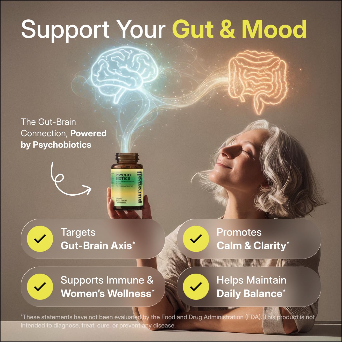 PUREWELL SCIENCES Psychobiotics – Advanced 3-in-1 Probiotic Prebiotic Postbiotic Supplement for Gut and Mood Support - 60 Vegan Probiotic Capsules – 50 Billion CFU – 1-Month Supply PUREWELL SCIENCES uk supplements