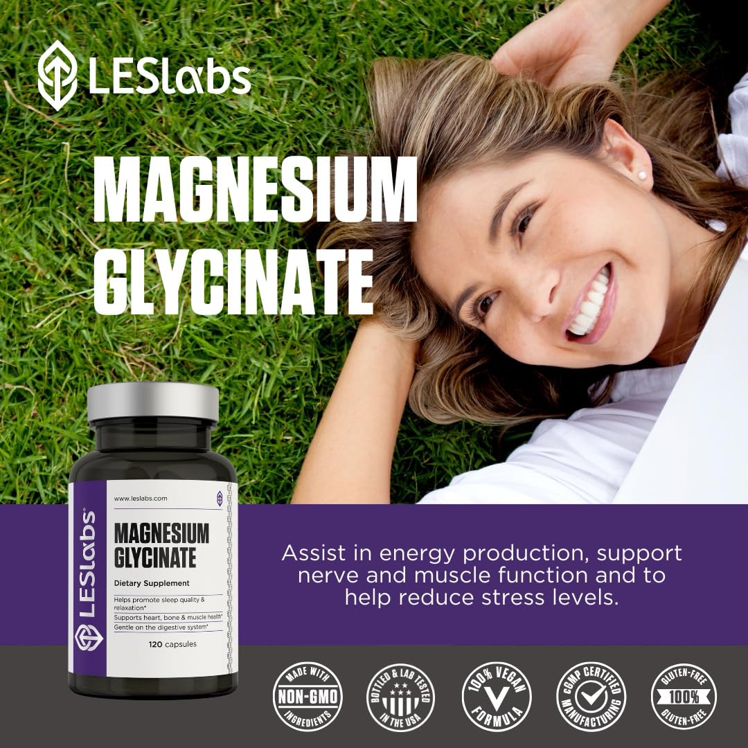 LES Labs Magnesium Glycinate – Supports Restful Sleep, Heart Health, Stress Relief, Metabolism, Nerve & Muscle Function, Gentle on The Digestive System – Non-GMO Supplement – 120 Capsules LES Labs uk supplements