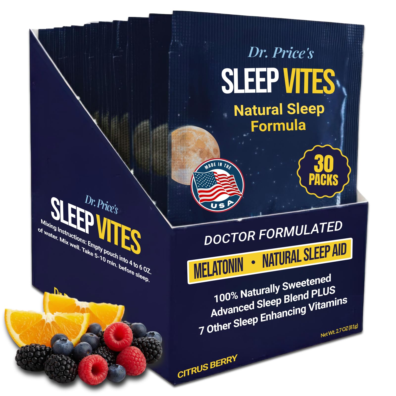 Dr. Price’s Natural Sleep Aid Powder – Berry-Citrus, 30 Packs | Sleep Powder Drink Mix with Magnesium, Microdose Melatonin & Tryptophan | Sleep Support for Adults | Doctor-Formulated, Made in USA Dr. Price's Vitamins uk supplements