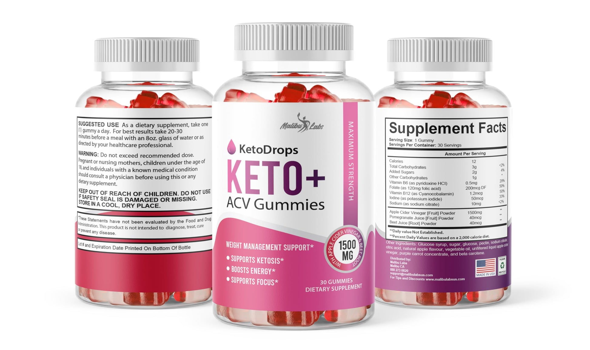 Keto Drops ACV Gummies Weight Loss - 1500mg Once a Day, Strong Time Released Malibu Labs uk supplements