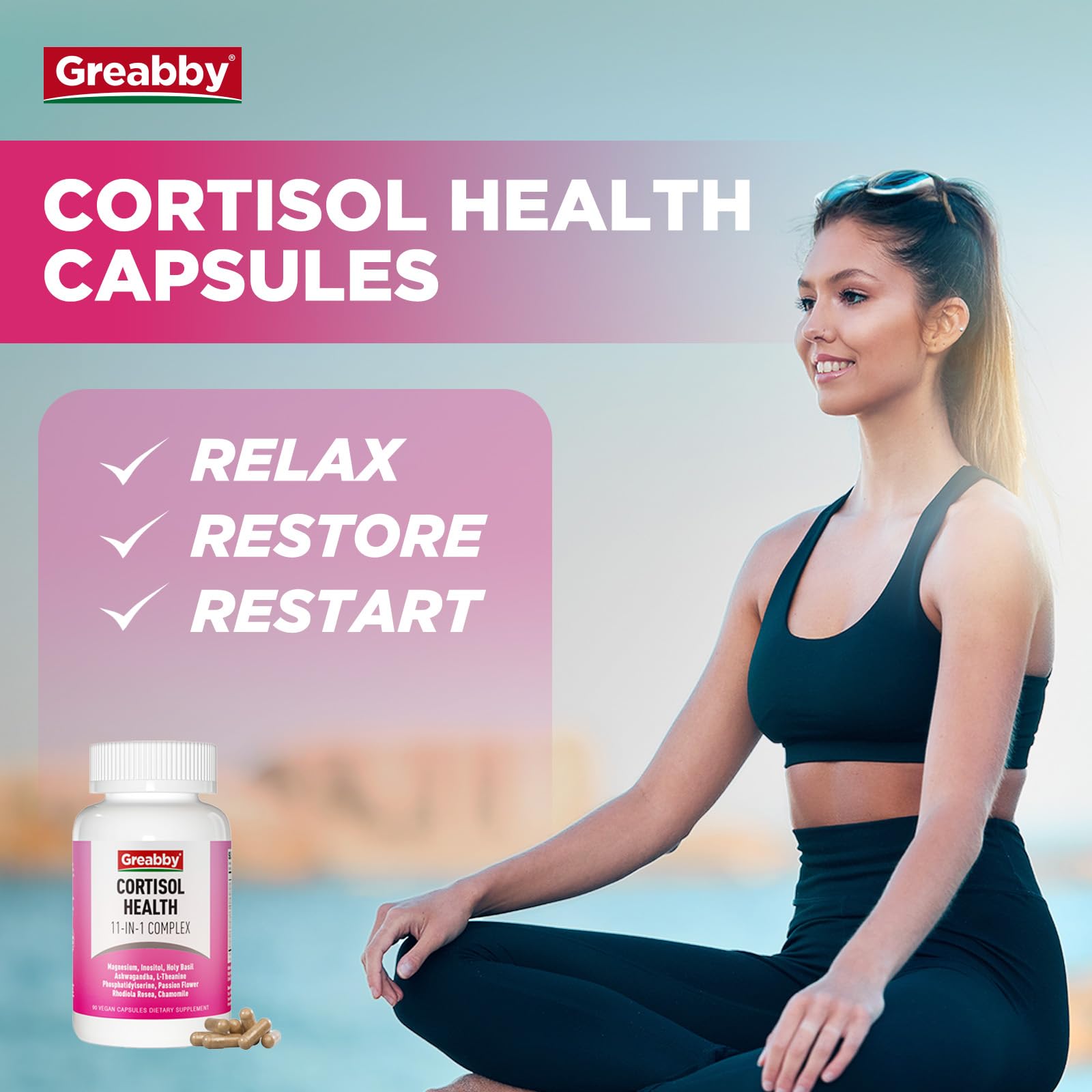 GREABBY Cortisol Supplements for Women, 11-in-1 Formula with Ashwagandha, L-Theanine, Phosphatidylserine and More, Lower Cortisol Health Support, 90 Vegan Capsules GREABBY uk supplements