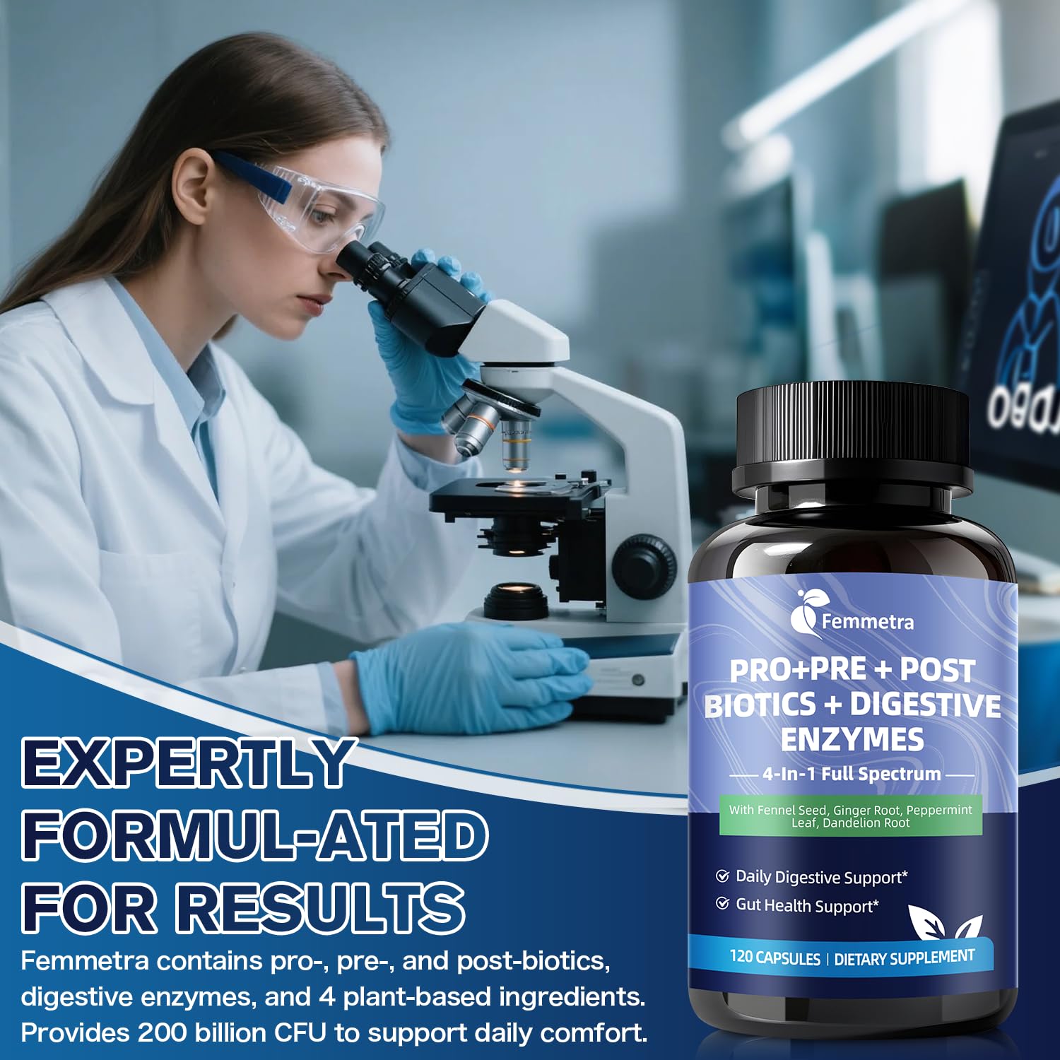 Digestive Enzymes Postbiotics Prebiotics Probiotics for Women Men, 200 Billion CFU 36 Probiotic Strains - Complete Gut, Digestive, Regularity, Gas, Bloating & Immune Support Supplement, Vegan, 60 Days Femmetra uk supplements