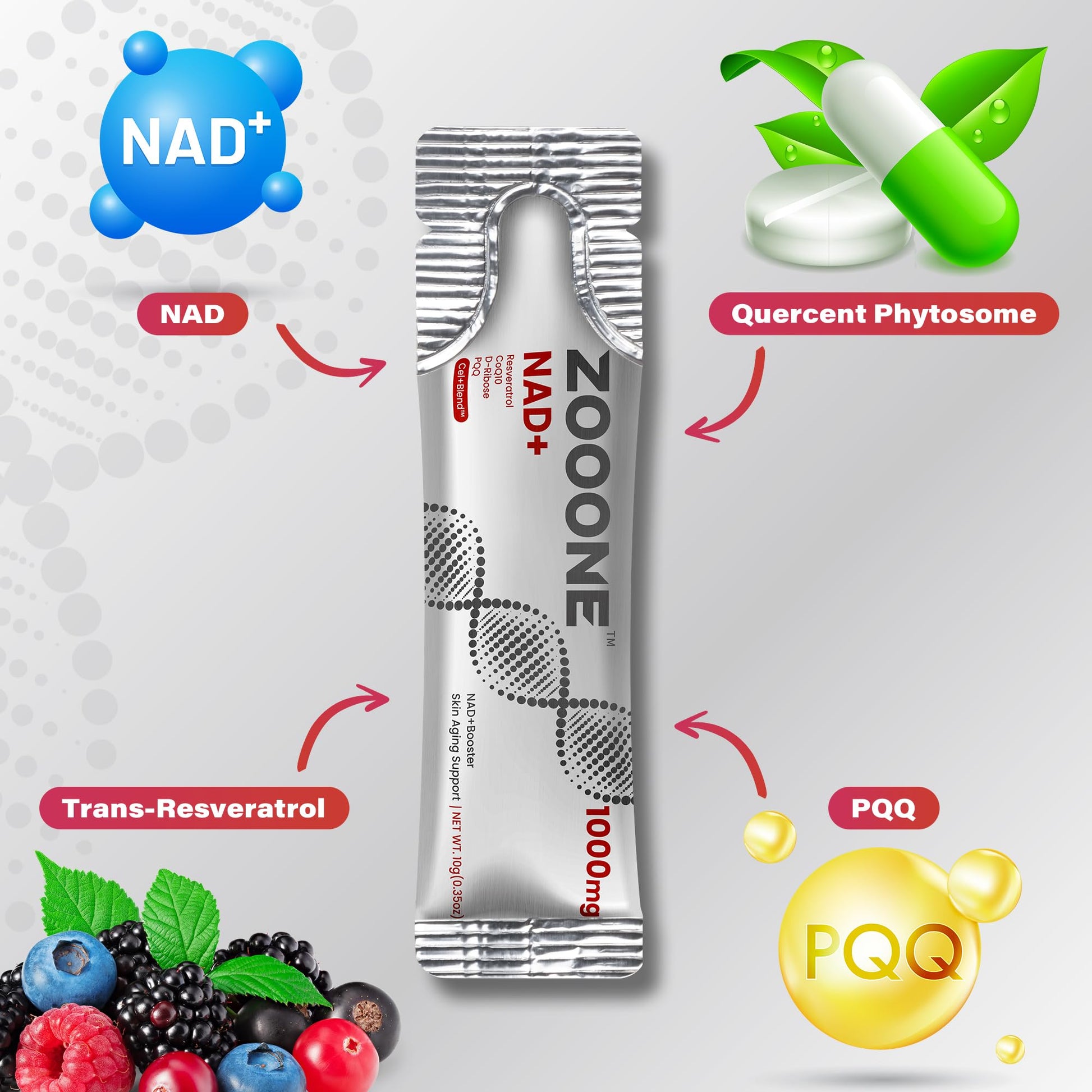 NAD+ 1000mg Liquid Packets Supplement - Premium Nicotinamide Riboside & Resveratrol for Cellular Energy,Advanced NAD Booster for Men & Women (90 Pocket) zooone uk supplements