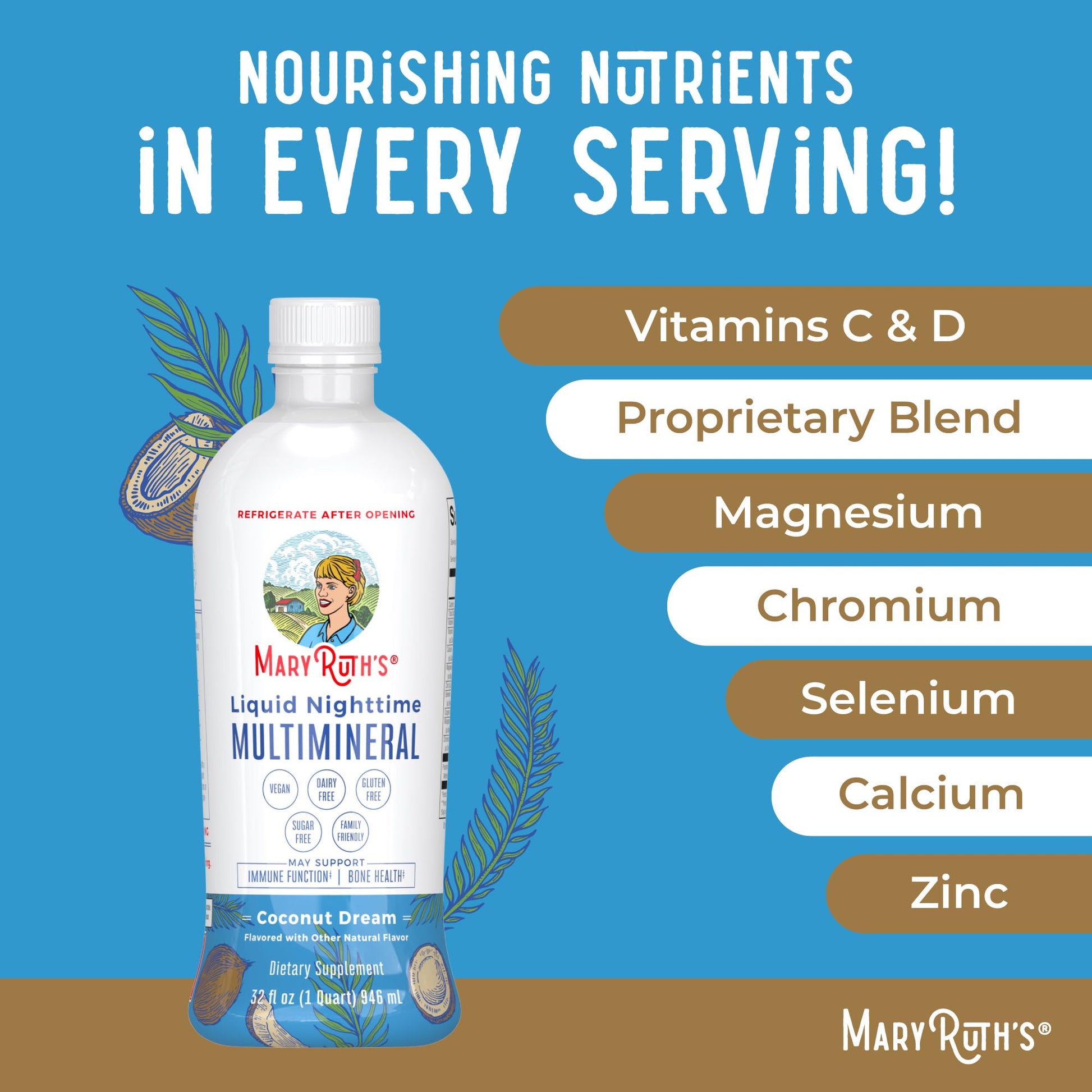 MaryRuth Organics Liquid Nighttime Multimineral | No Melatonin | Bedtime Routine | Magnesium Citrate | Calcium | Zinc | Vitamin D3| Available in 4 Flavors - Vegan | Sugar Free | Gluten Free | 32 Oz MARYRUTH'S uk supplements