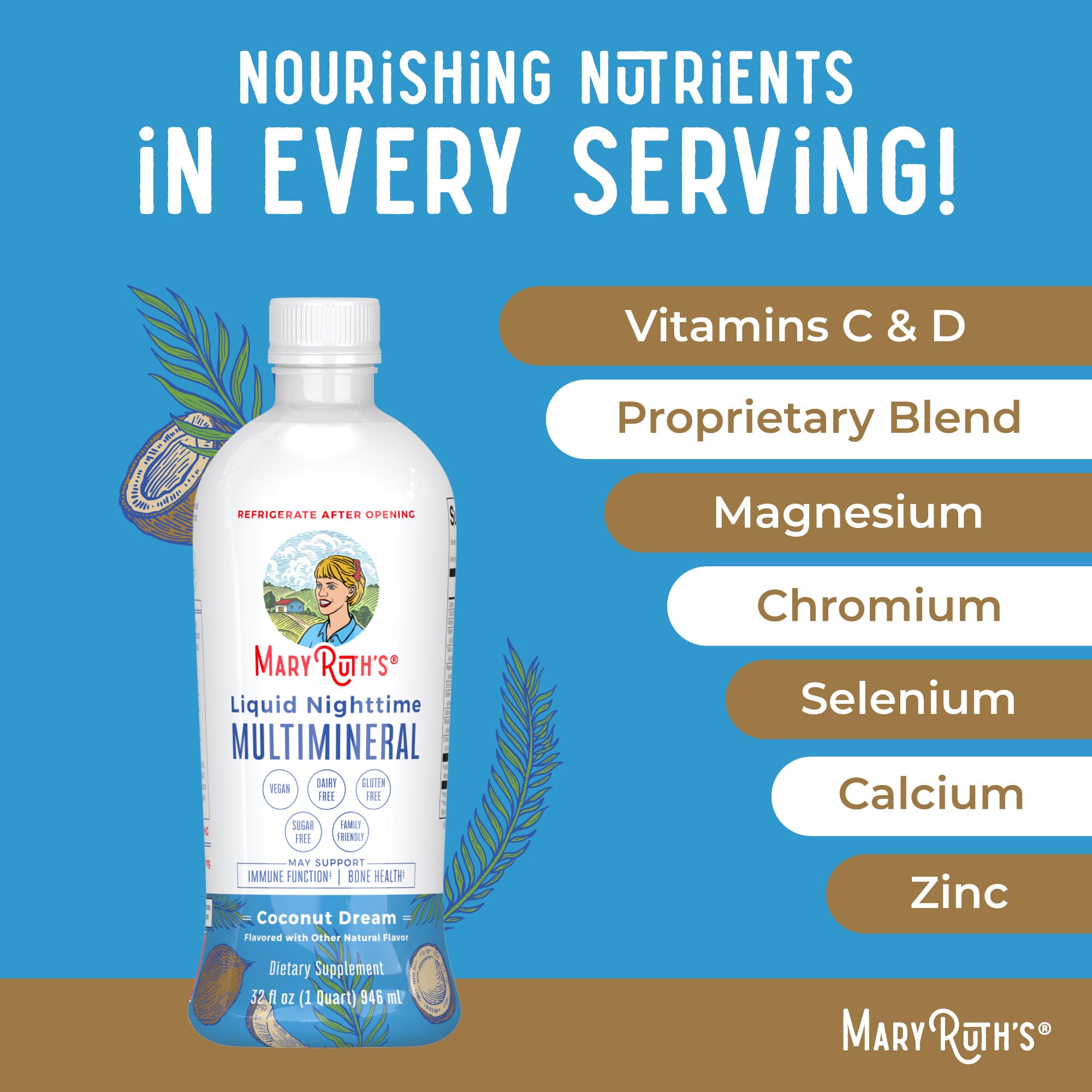MaryRuth Organics Liquid Nighttime Multimineral | No Melatonin | Bedtime Routine | Magnesium Citrate | Calcium | Zinc | Vitamin D3| Available in 4 Flavors - Vegan | Sugar Free | Gluten Free | 32 Oz MARYRUTH'S uk supplements