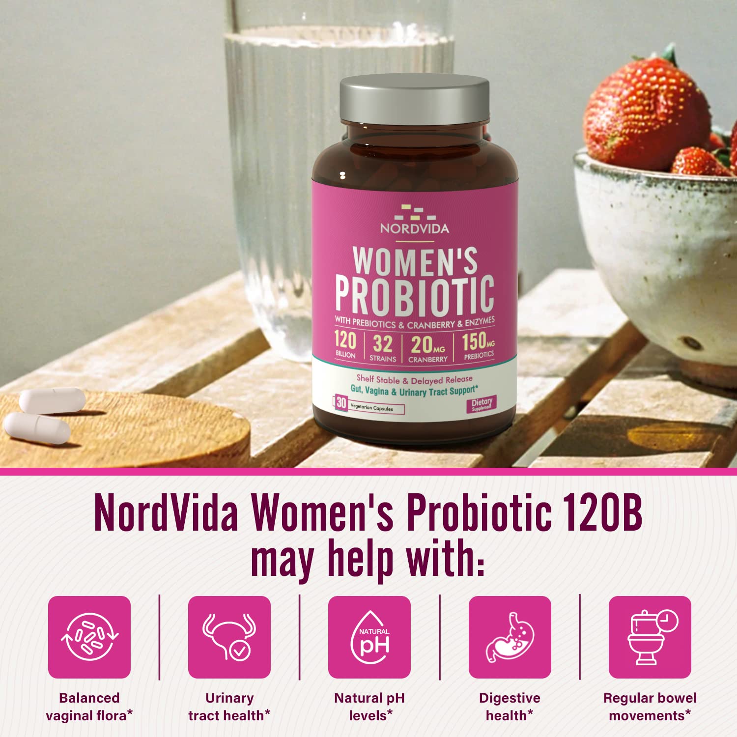 NordVida Women's Probiotic, 120 Billion & 32 Strains, Shelf Stable Probiotic for Gut Nordvida uk supplements