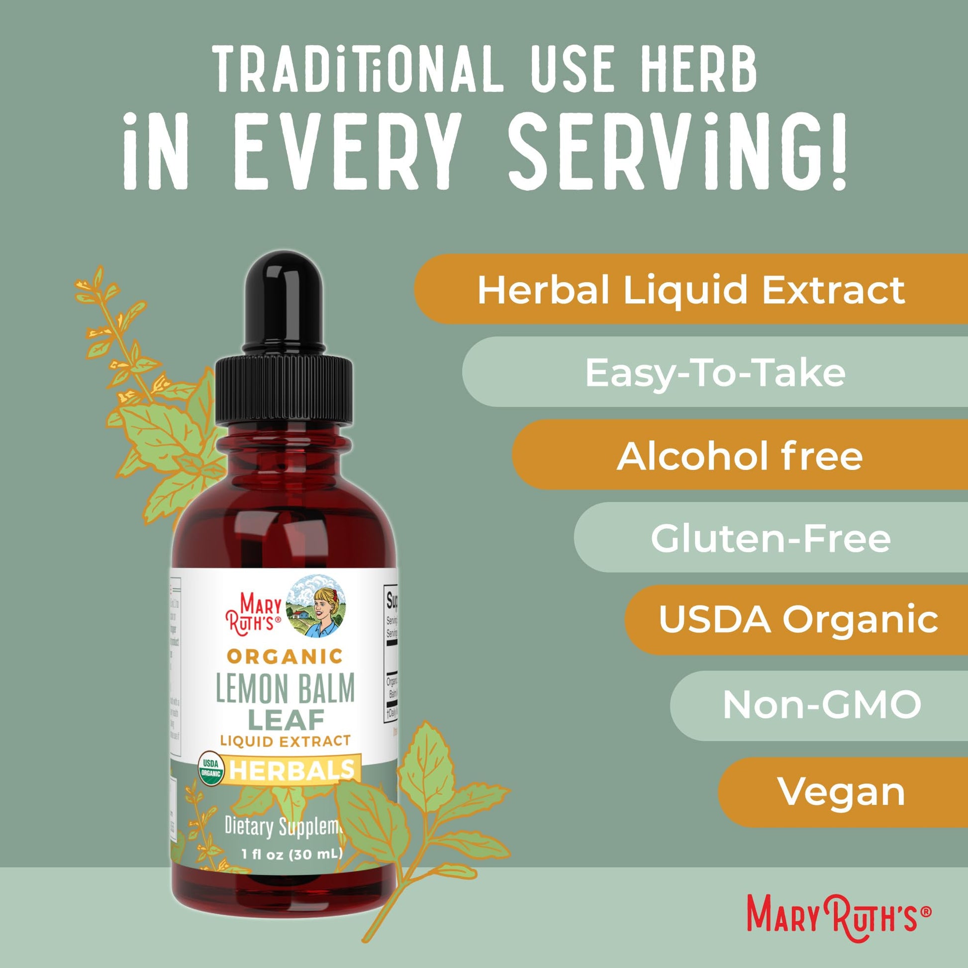MaryRuth Organics Lemon Balm Leaf Liquid Extract | Mood Support | Relaxation | Calming | Nervine Herbal | Lemon Balm Tincture | USDA Organic | Vegan | Non-GMO | Gluten Free | 1 Fl Oz MARYRUTH'S uk supplements