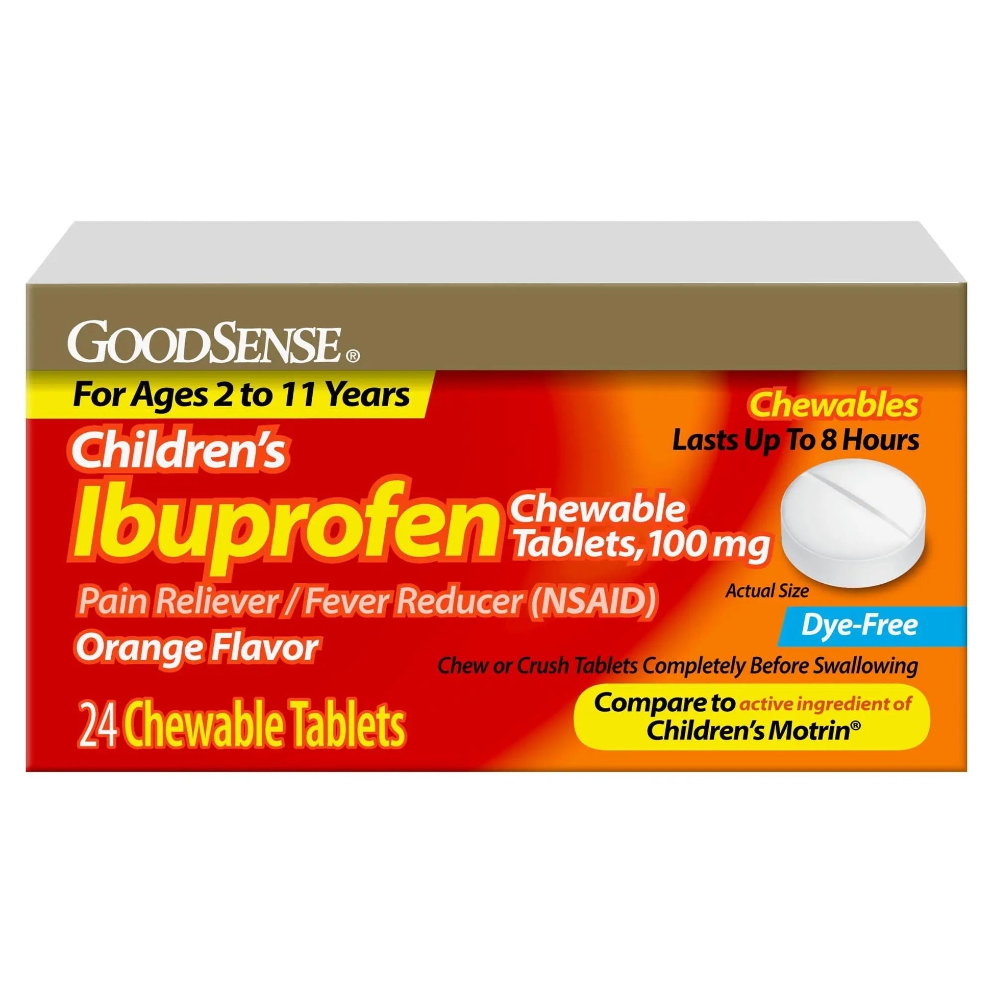 Childrens Ibuprofen Chewable Tablets, 100 mg, Orange Flavor, Pain Reliever and Fever Reducer, 24 Count GoodSense uk supplements
