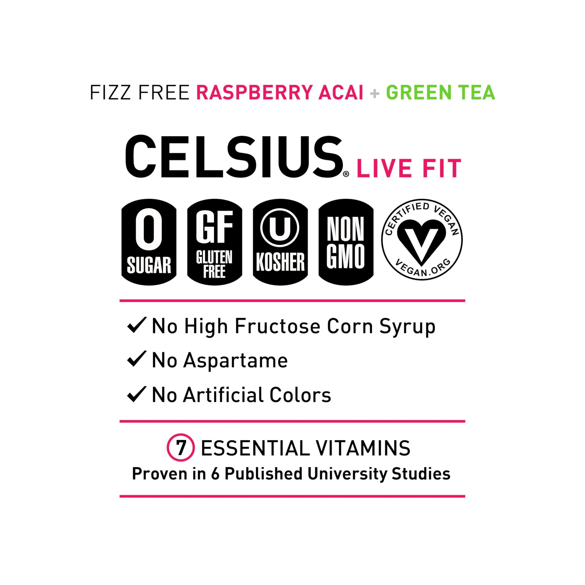 CELSIUS Raspberry Acai Green Tea, Functional Essential Energy Drink 12 Fl Oz (Pack of 12) Packaging may vary CELSIUS uk supplements