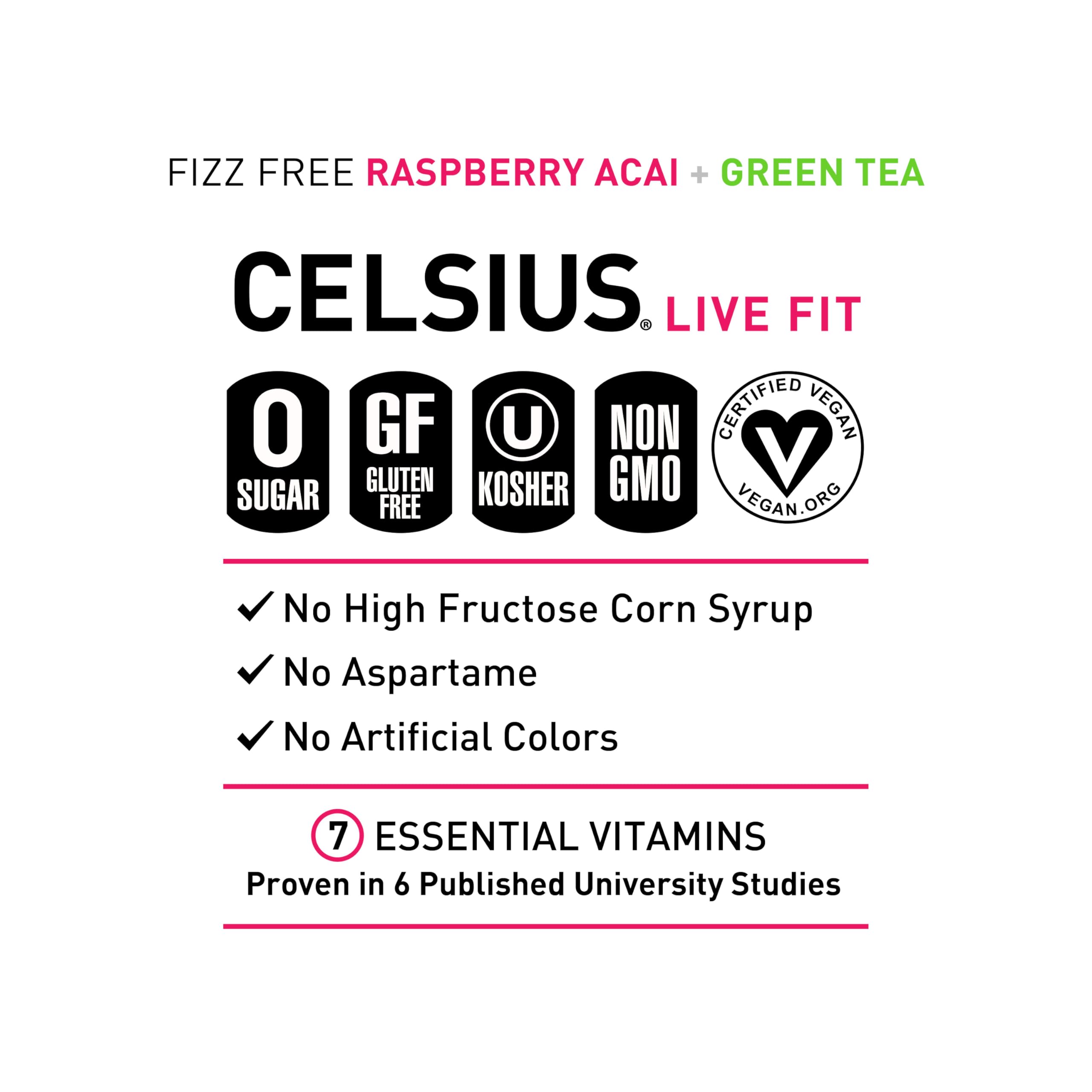 CELSIUS Raspberry Acai Green Tea, Functional Essential Energy Drink 12 Fl Oz (Pack of 12) Packaging may vary CELSIUS uk supplements