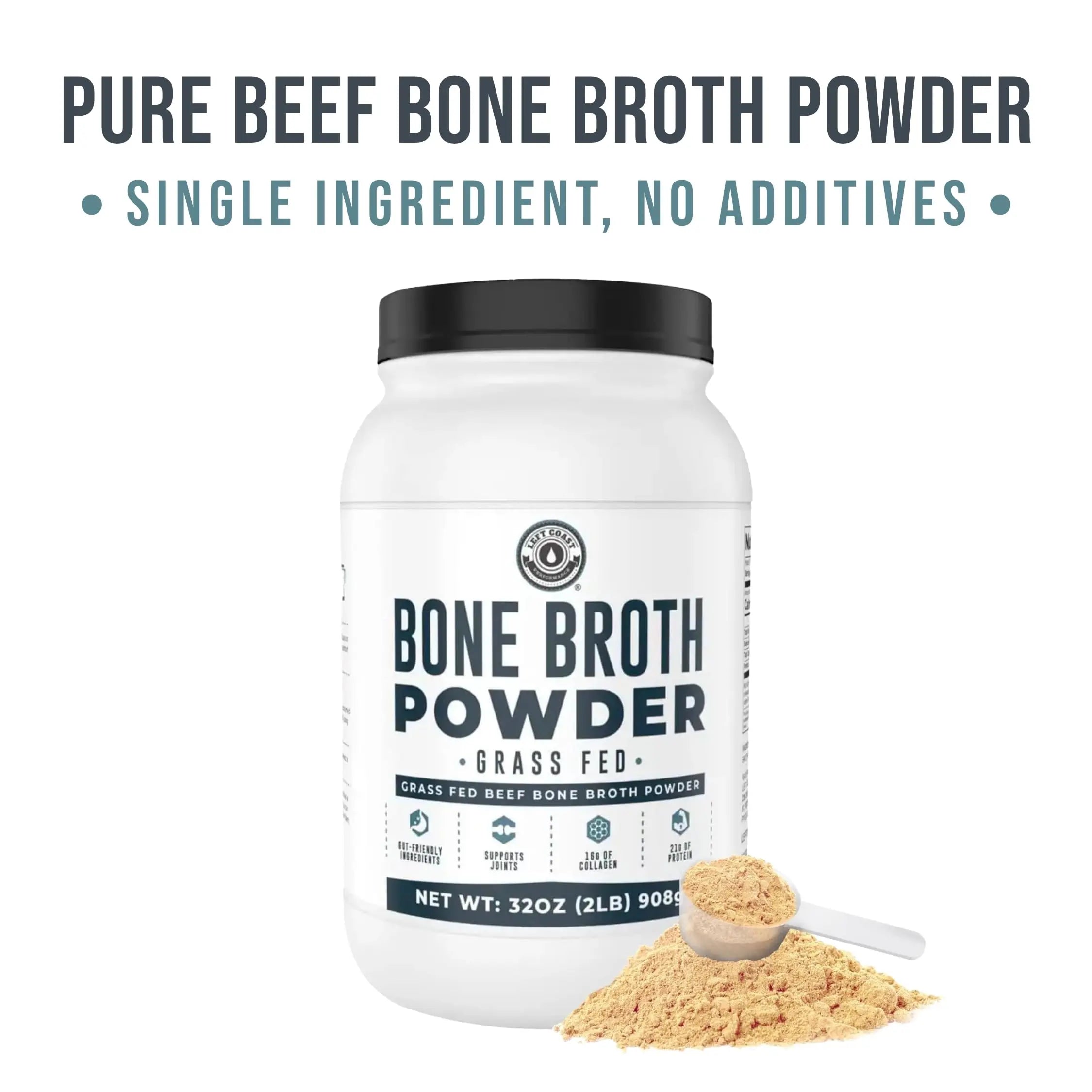 Bone Broth Protein Powder – Pure Grass-Fed Beef Bone Broth, Unflavored with Natural Collagen, Glucosamine & Gelatin – Paleo & Keto-Friendly, Non-GMO, Dairy-Free for Gut Health & Joint Support 32oz Left Coast Performance uk supplements