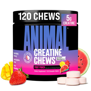 Animal Creatine Chews Tablets - Enhanced Creatine Monohydrate with AstraGin to Improve Absorption, Sea Salt for Added Pumps, Delicious and Convenient Chewable Tablets - Fruit Punch Animal uk supplements