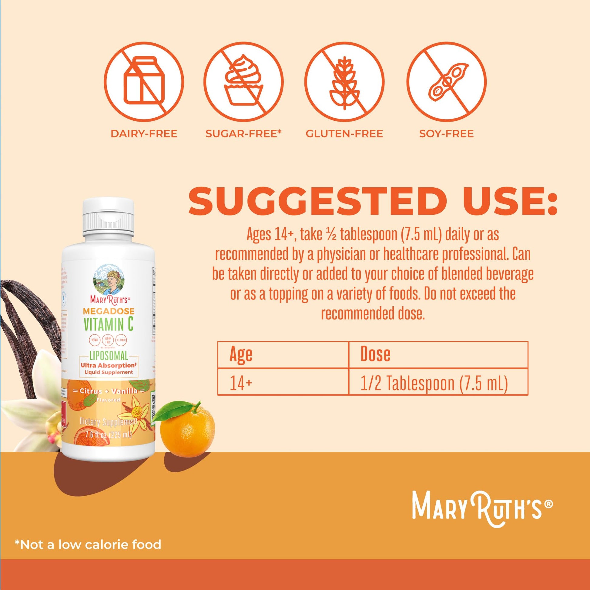 MaryRuth's Megadose Liquid Vitamin C Liposomal | 500 mg Per Serving | Ultra Absorption | Immunity | Antioxidant Support | Collagen Formation | Vegan | Gluten Free | Sugar Free | 7.6 Oz | 30 Servings MARYRUTH'S uk supplements
