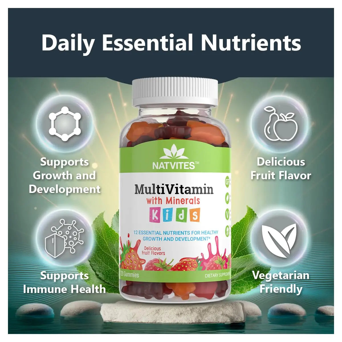 Natvites Complete Kids Multivitamin Gummies – 120 Count of Essential Daily Vitamins & Minerals for Immune Support, Focus, & Growth Natvites uk supplements