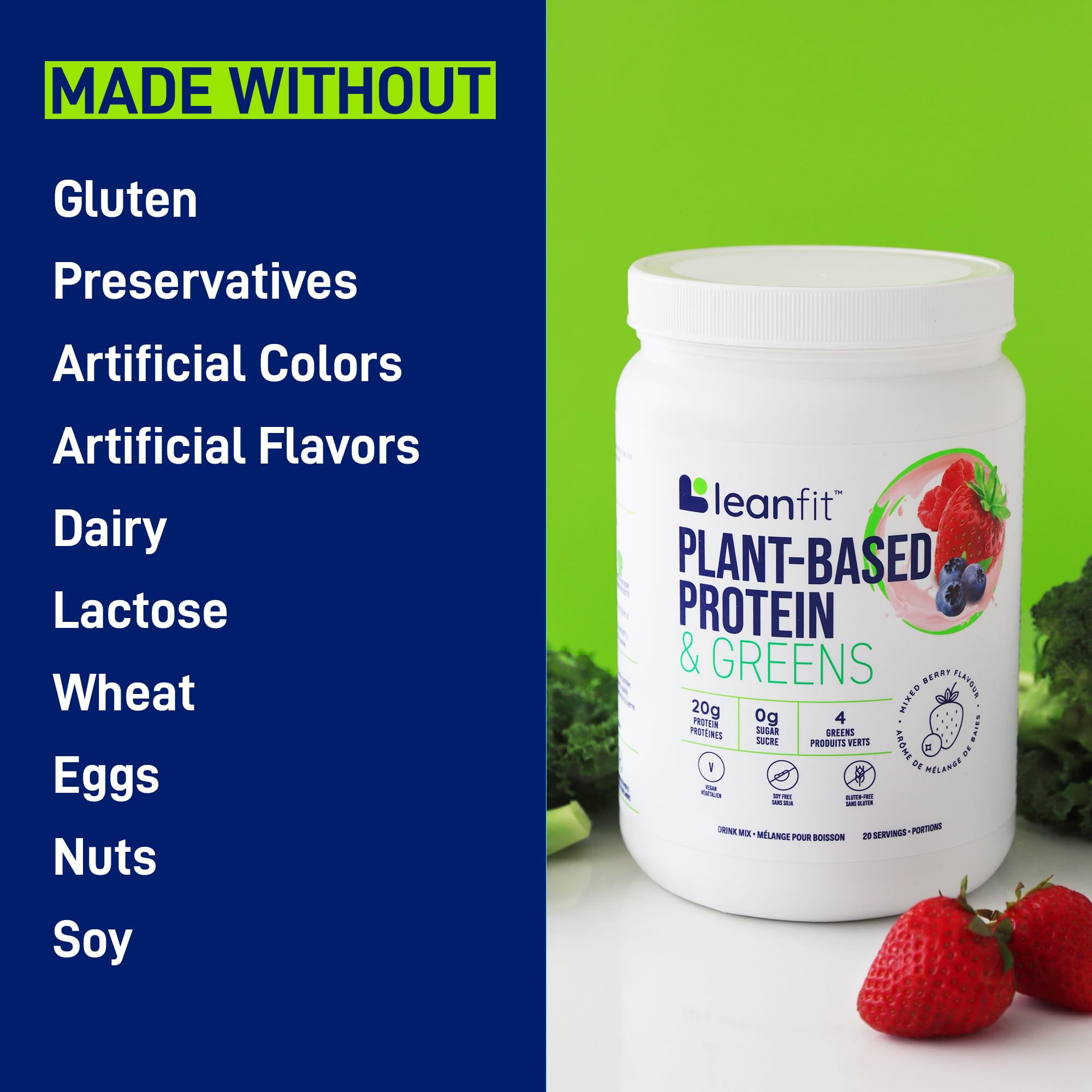 LeanFit Plant-Based Protein & Greens, Natural Berry, 20g Protein, 19 Servings, 1.25 Pound LeanFit uk supplements