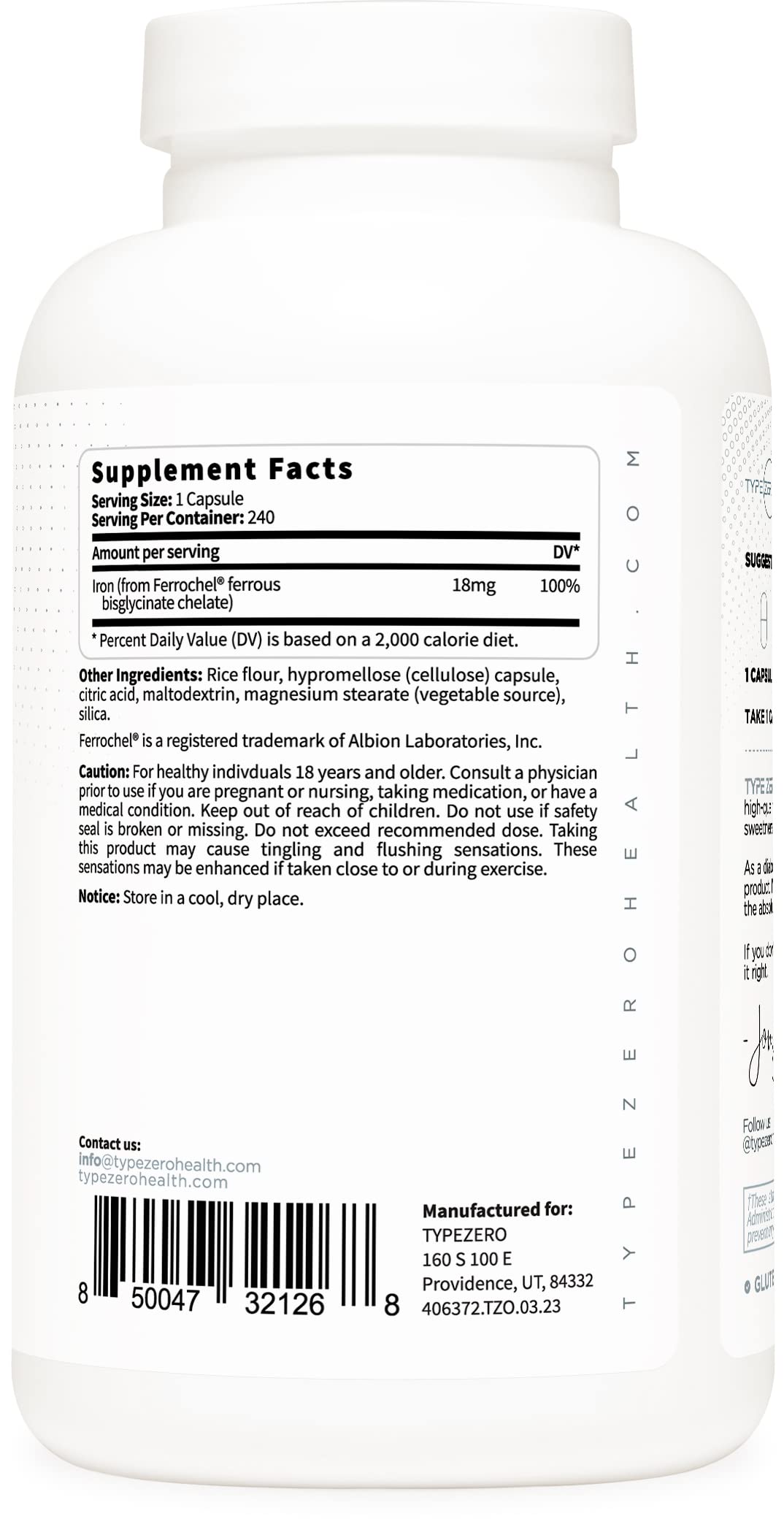 Type Zero Iron Chelate Capsules (18 MG, 240 CAPS) from Ferrochel Ferrous Bisglycinate Chelate - Non-GMO and Gluten Free Type Zero uk supplements