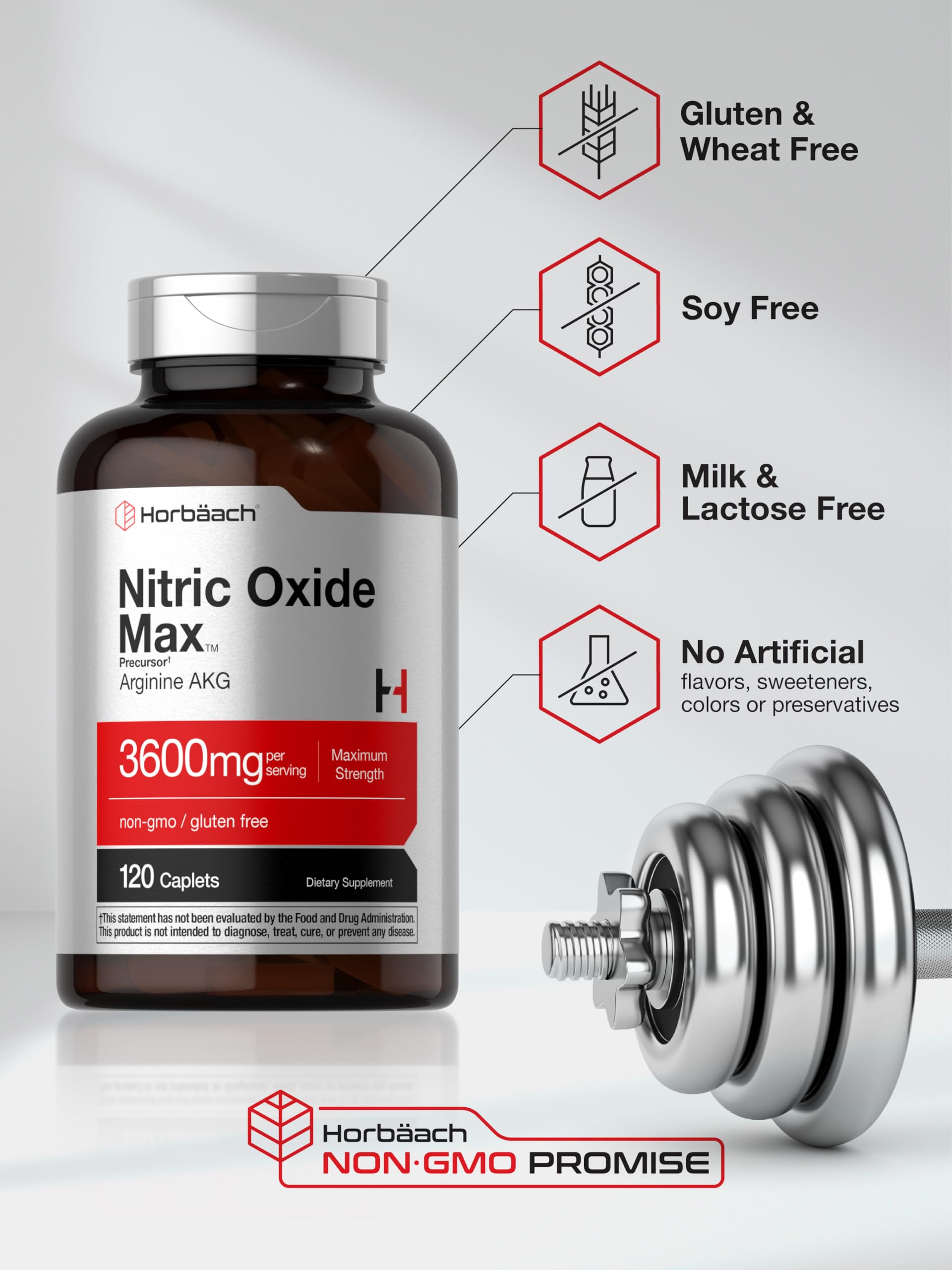 Horbäach Nitric Oxide Max 3600mg | 120 Caplets | with Arginine AAKG for Men and Women | Vegetarian, Non-GMO Horbäach uk supplements