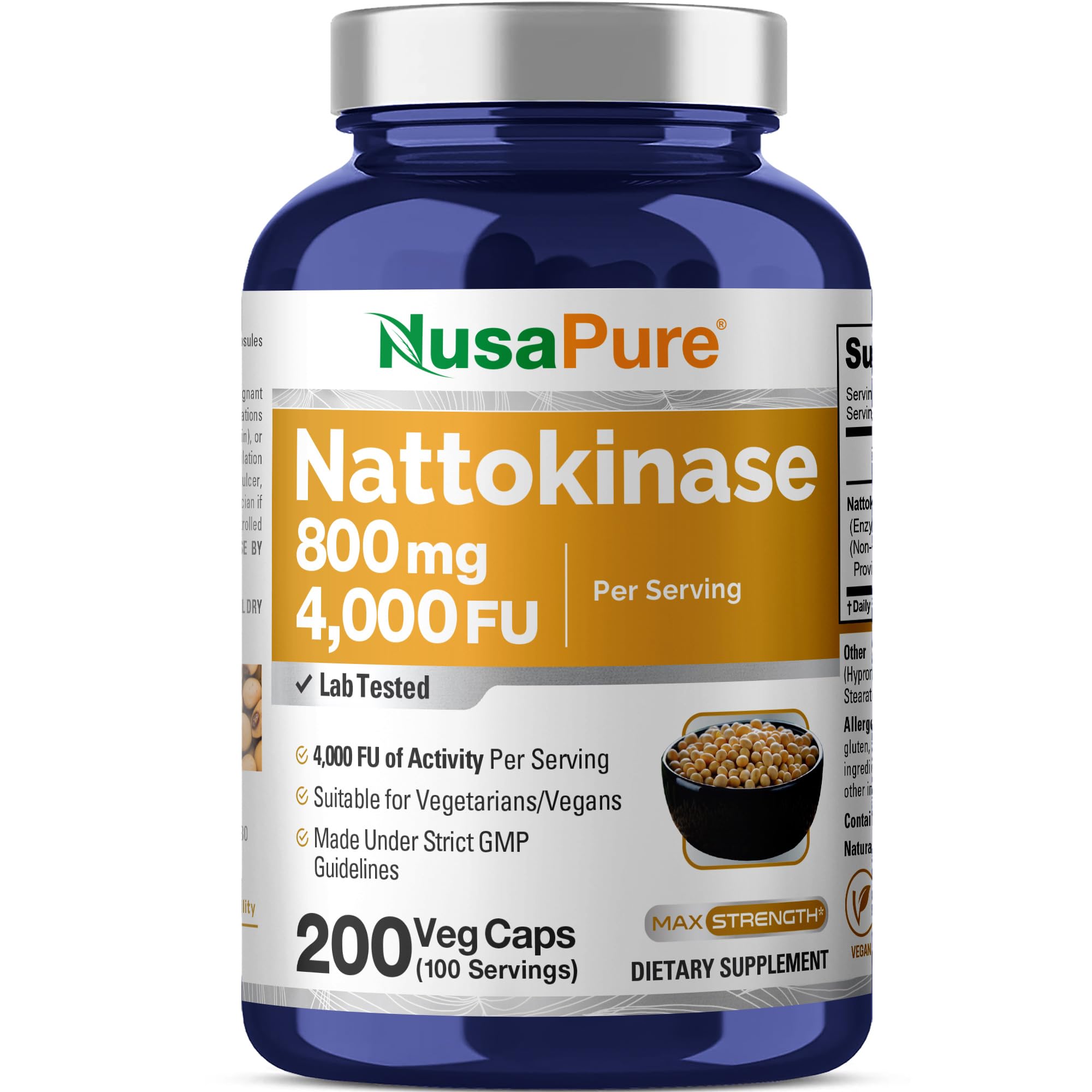 NusaPure Nattokinase 4000 FU 800mg, 200 Veggie Capsules (Vegan, Non-GMO) NusaPure uk supplements
