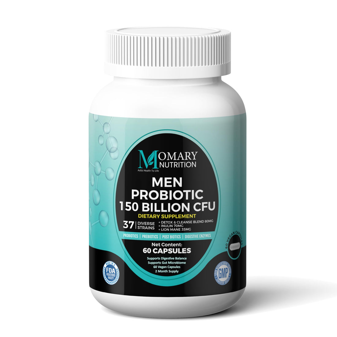 8-in-1 Bio Cultures Complex for Men – 150 Billion CFU Probiotics with 37 Diverse Strains, Organic Prebiotics, Postbiotics & Digestive Enzymes – Supports Digestive Balance & Gut Microbiome MOMARY NUTRITION uk supplements