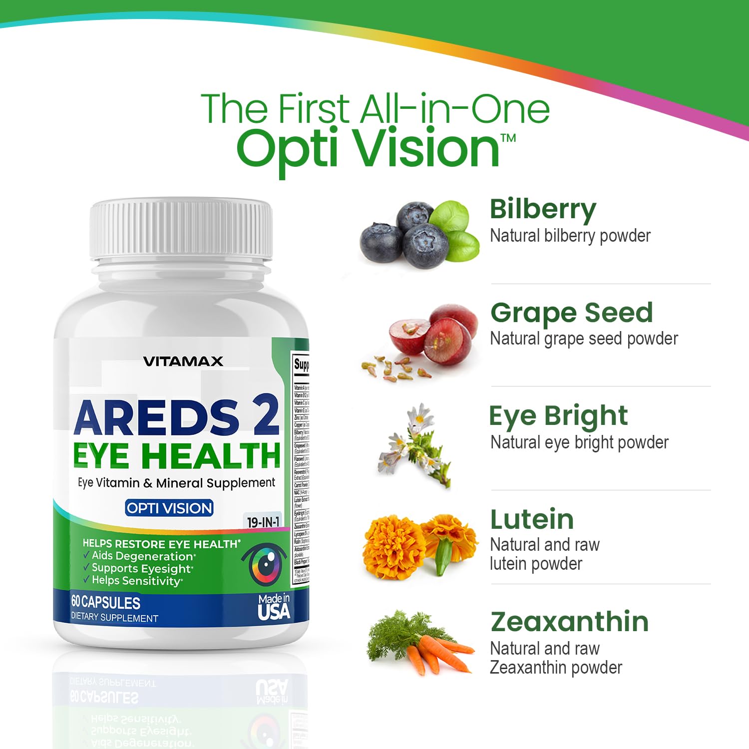 AREDS 2 Eye Vitamins - Lutein, Zeaxanthin, Bilberry, Astaxanthin Mineral Vision Supplement - Supports Eye Strain, Dry Eyes, Pressure, and Vision Health - Made in USA - 120ct Vitamax uk supplements