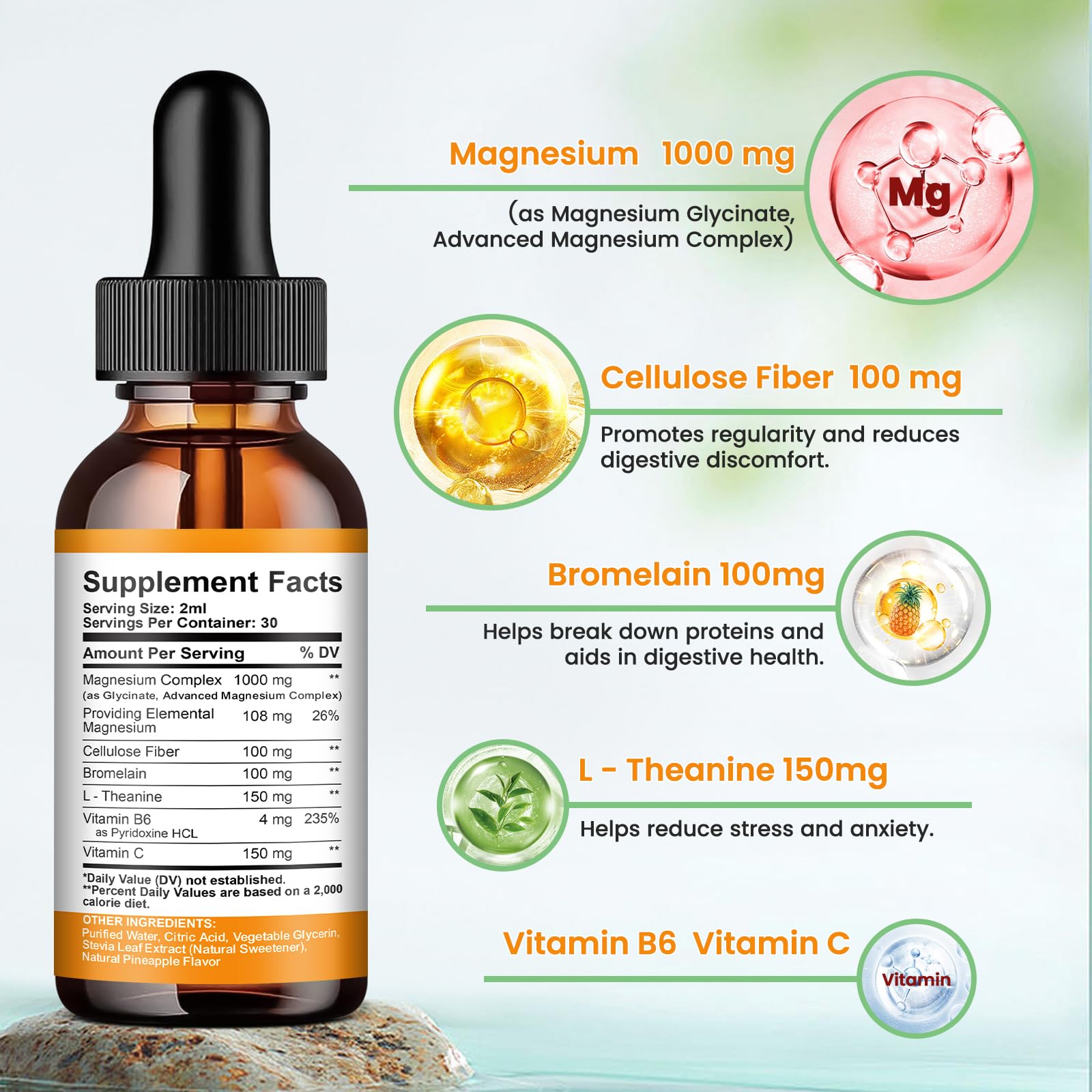 Magnesium Glycinate Liquid Drops, 1000mg of Liquid Magnesium Complex Supplement for Sleep, Nerve, Energy, Muscle, Bone, Calm & Digestion, High Absorption, 2 Fl Oz, Sugar-Free Pineapple Flavor ReviNutra uk supplements