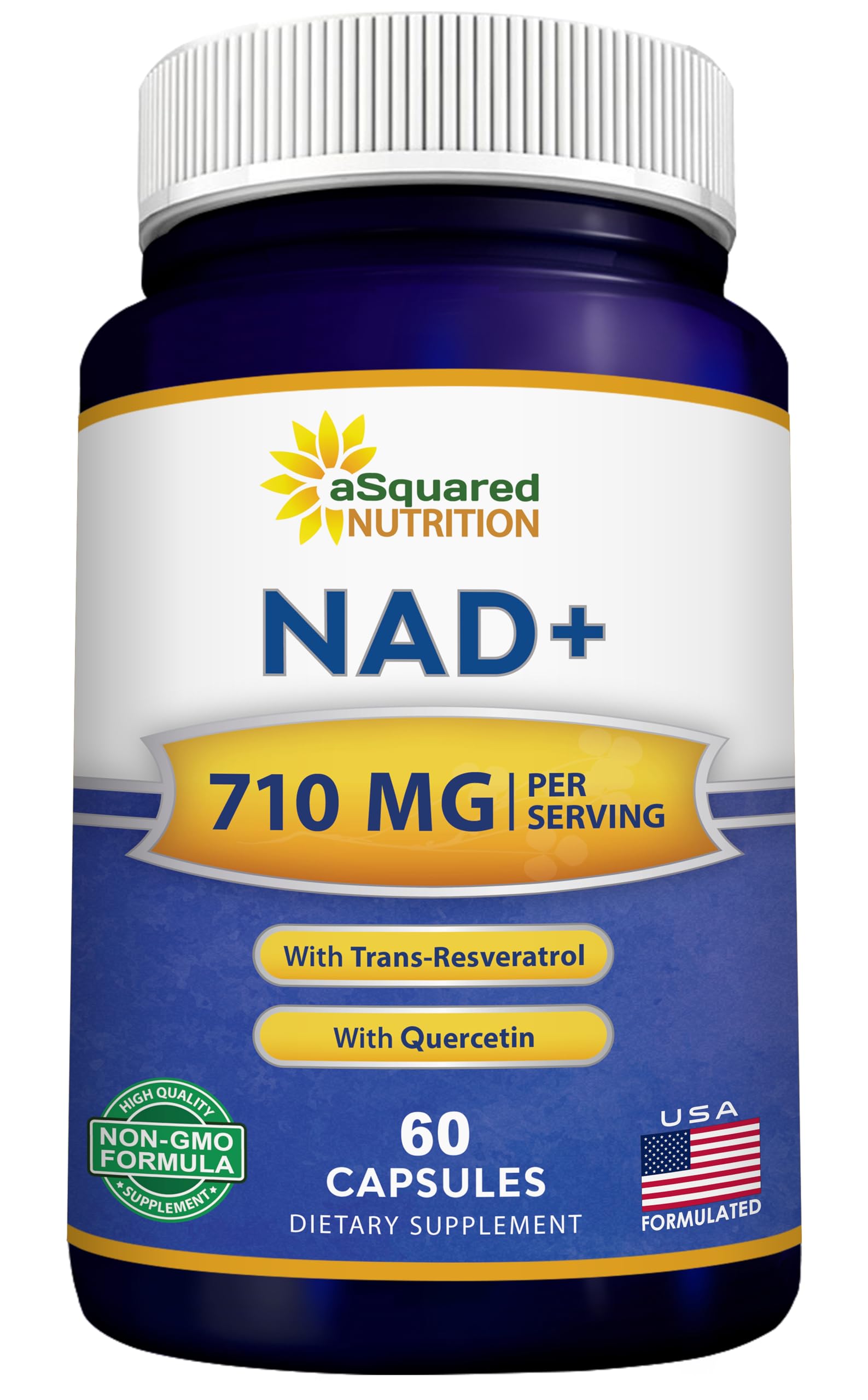 aSquared Nutrition NAD Resveratrol Supplement - NAD+ Nicotinamide Riboside 500mg (Vitamin B3) Plus Trans-Resveratrol & Quercetin - NMN Alternative for Men & Women - 60 Capsules aSquared Nutrition uk supplements